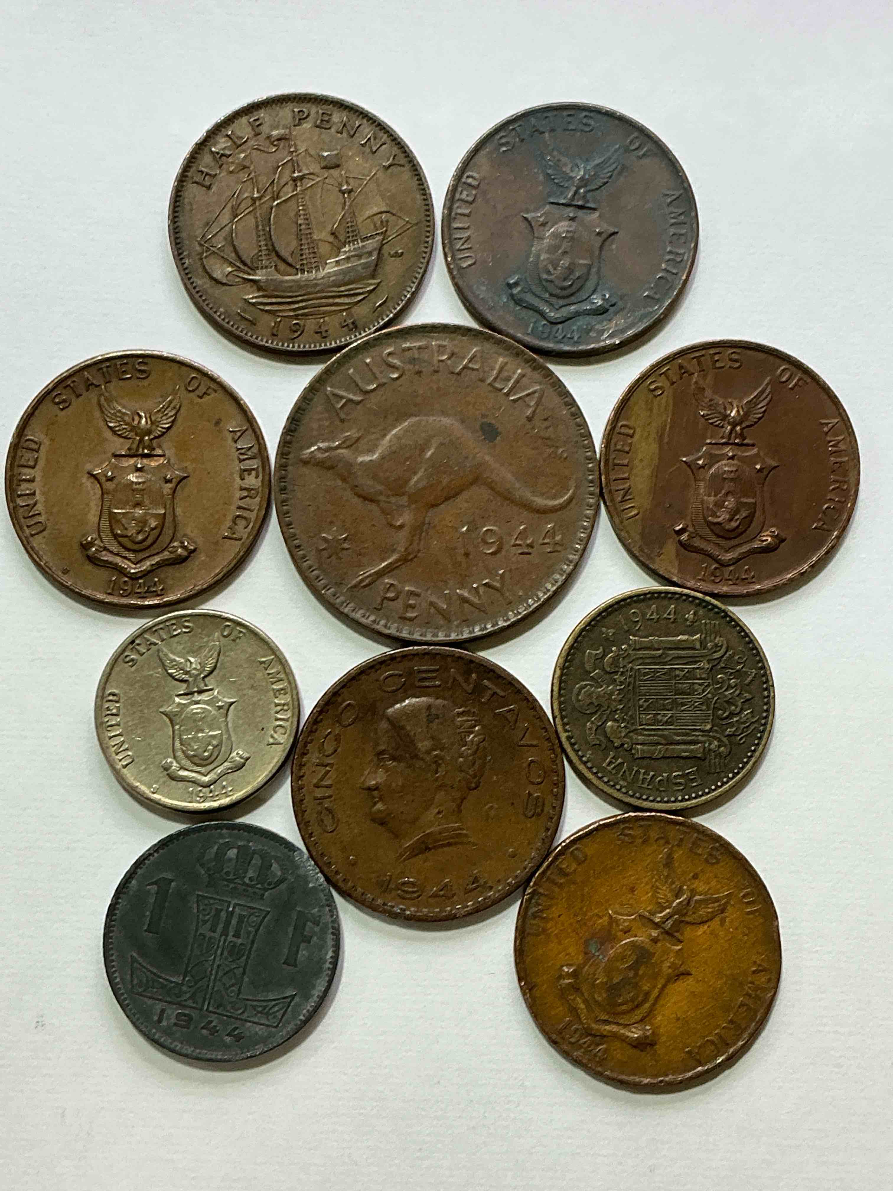 Condition photo showing Good Condition for 1944 WWII D-Day Era Coins! June 6, 1944 Was A Day That Will Live In Infamy, The Day Of The Largest Land Invasion In History Where Western Allies Initiated The Liberation Of Europe From Nazi Germany. Up For Auction Are 1944 Coins... Pieces Of History That Are Awesome For Coin Collectors, WII & History Buffs & So Much More! Hard To Collect!