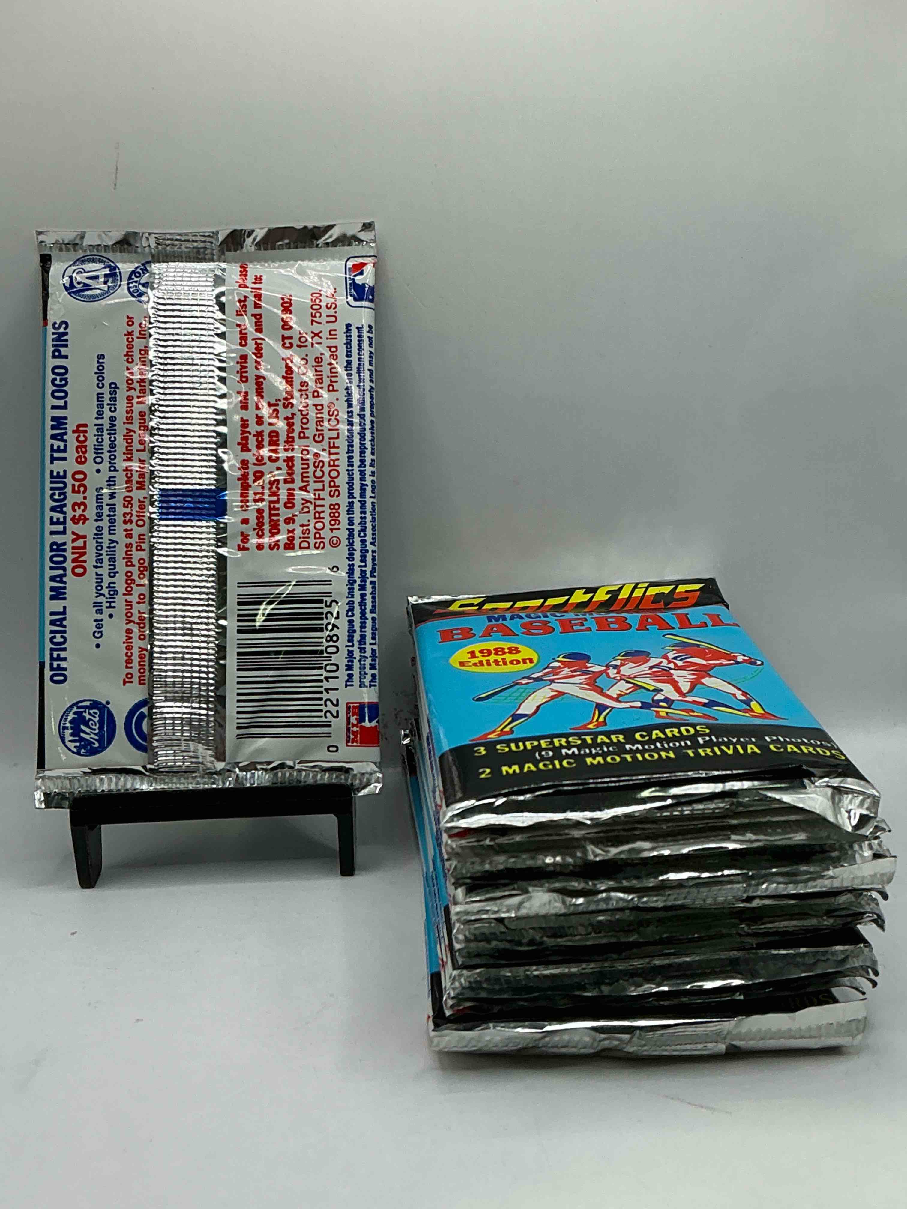 Condition photo showing New/Like New for 1988 Sportflics Magic Motion Baseball MLB Packs, Direct From Retail Sealed Case! Find 3 Superstar Cards & 2 Magic Motion Trivia Cards Per Pack! Great For Any Baseball Fans!