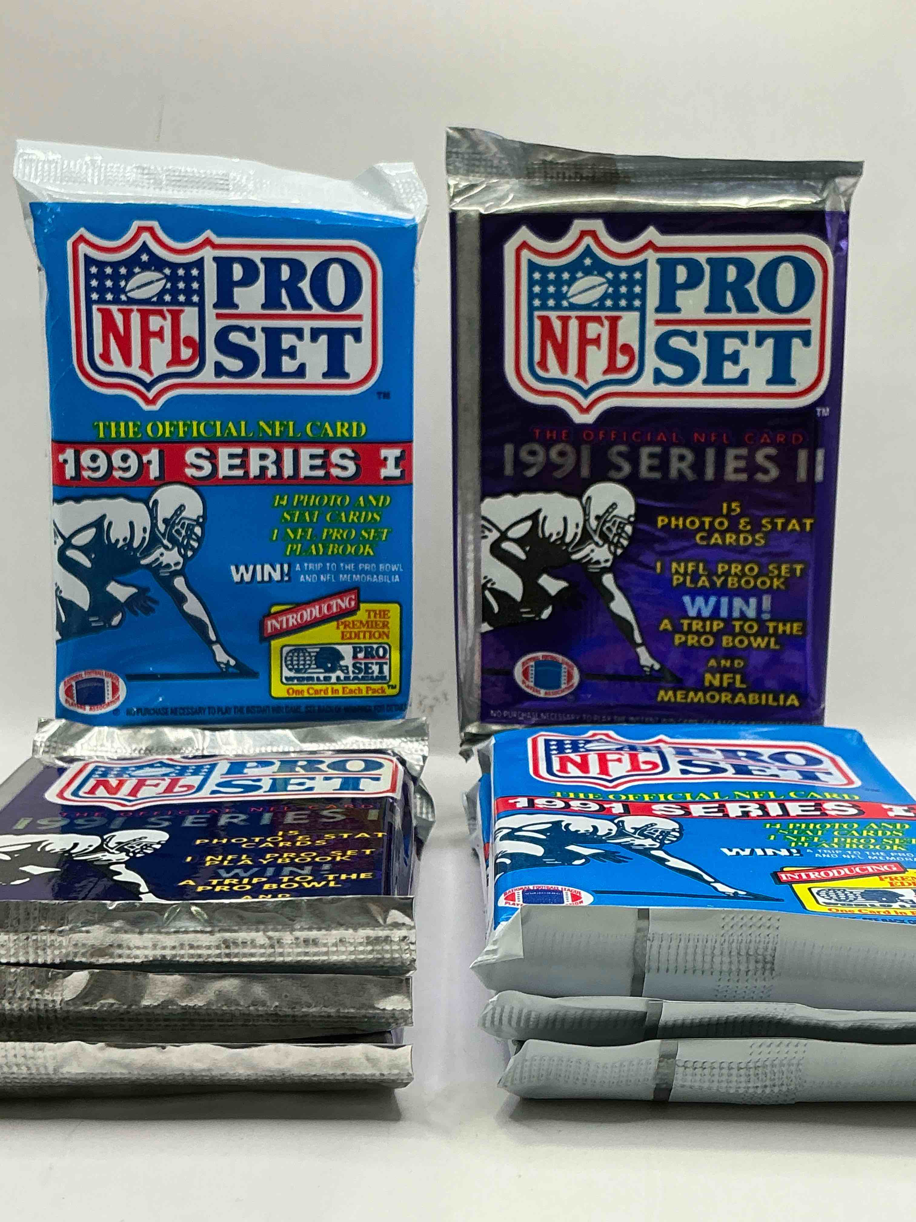 Condition photo showing New/Like New for Wow! 1991 Pro Set Football Sealed Card Packs Series I & II, Direct From Original Retail Case!Highly Sought After By Collectors As This Year Is Loaded With High Profile Cards!Search For Cards From Barry Sanders, Deion Sanders, Troy Aikman, Michael Irvin & Much More! Getting Hard To Find!
