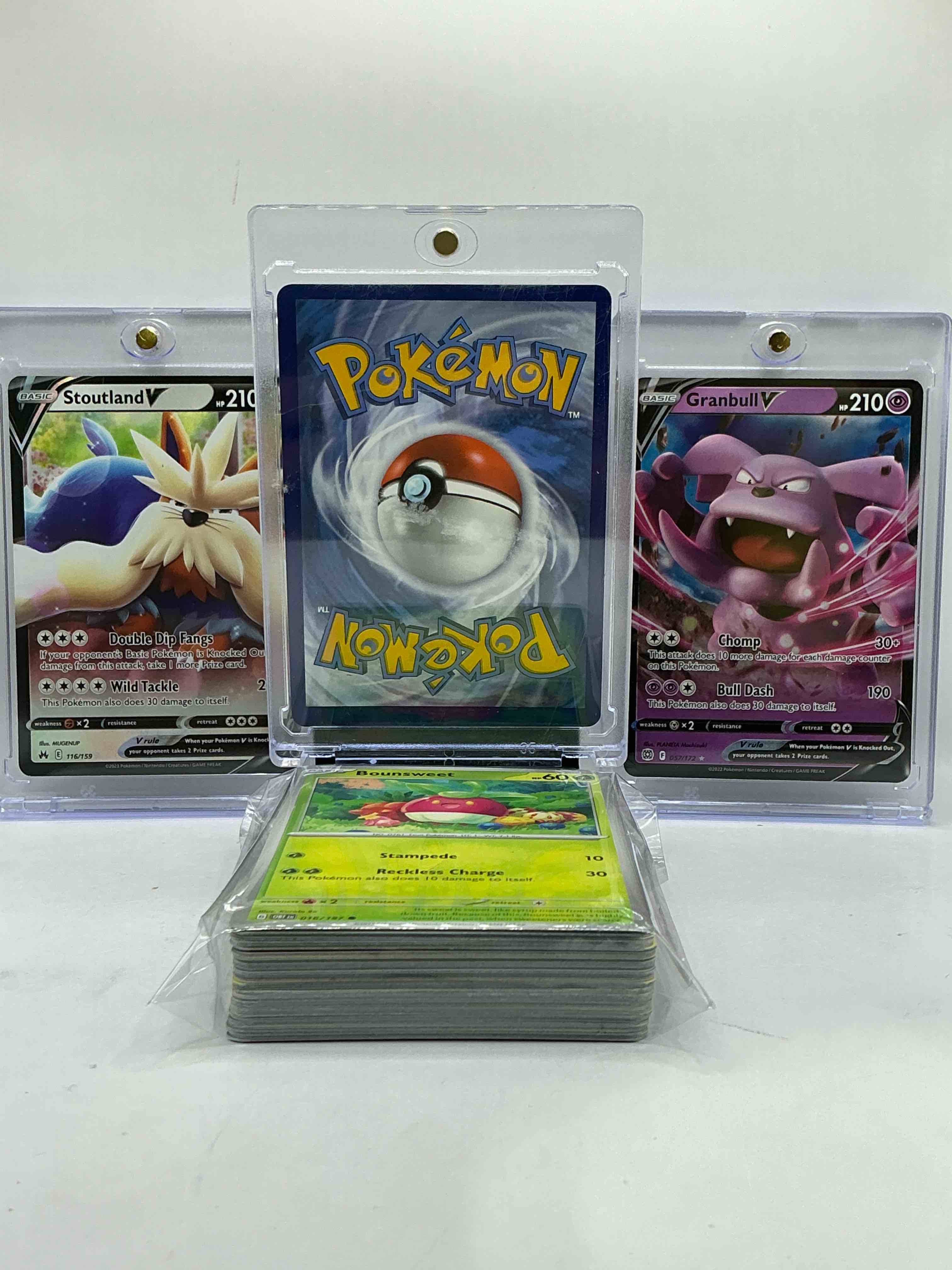 Condition photo showing As Is for Pokémon Palooza! Lucario V, Stoutland V, Granbull V & More! WOW! Insane Match! This 50 Card Pokémon Lot Includes Lots Of Cool Cards! Commons, Legends & More!