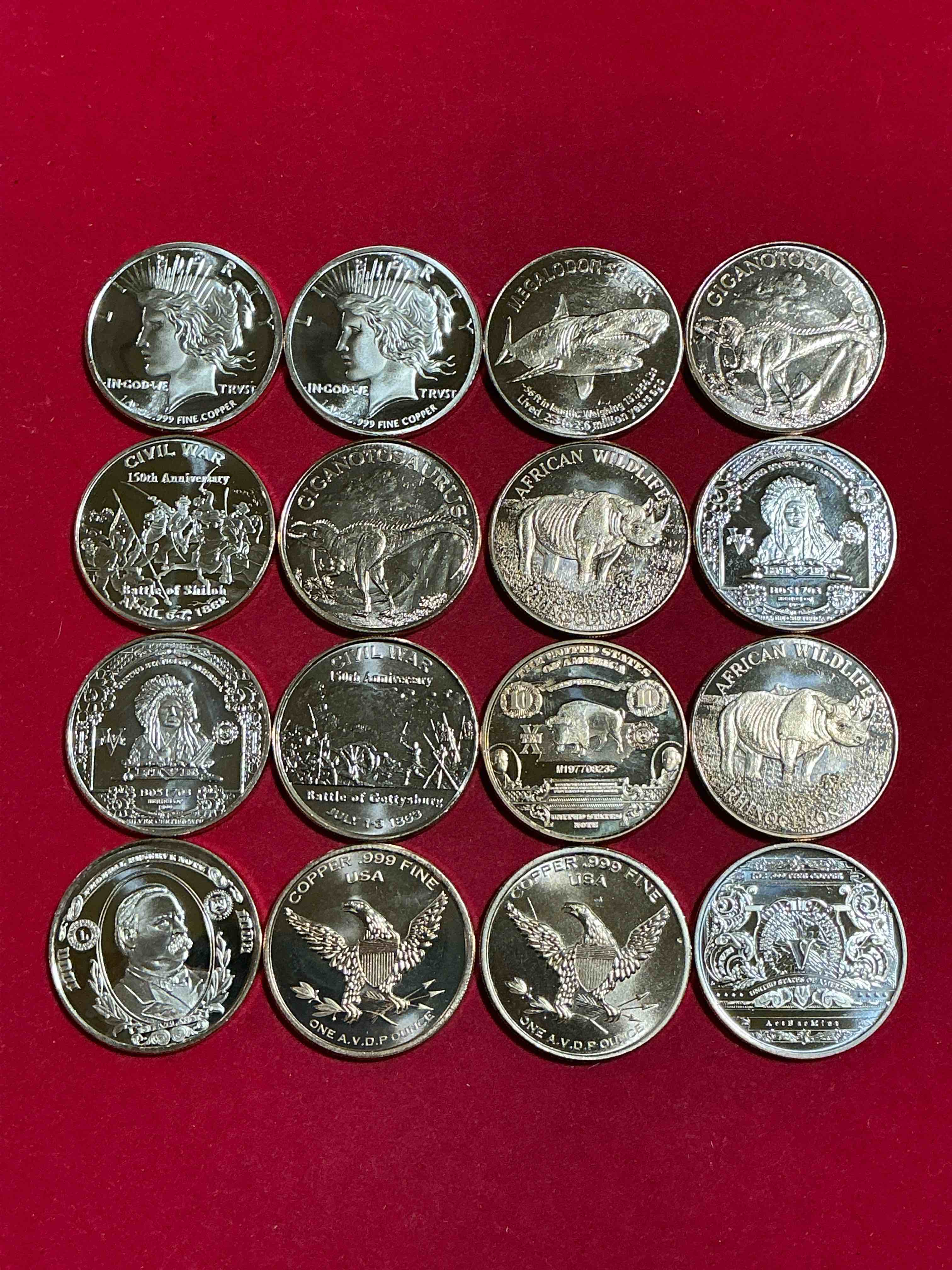 copper craziness! 1oz copper commemorative coins! all different cool & rare designs! awesome american pure copper!