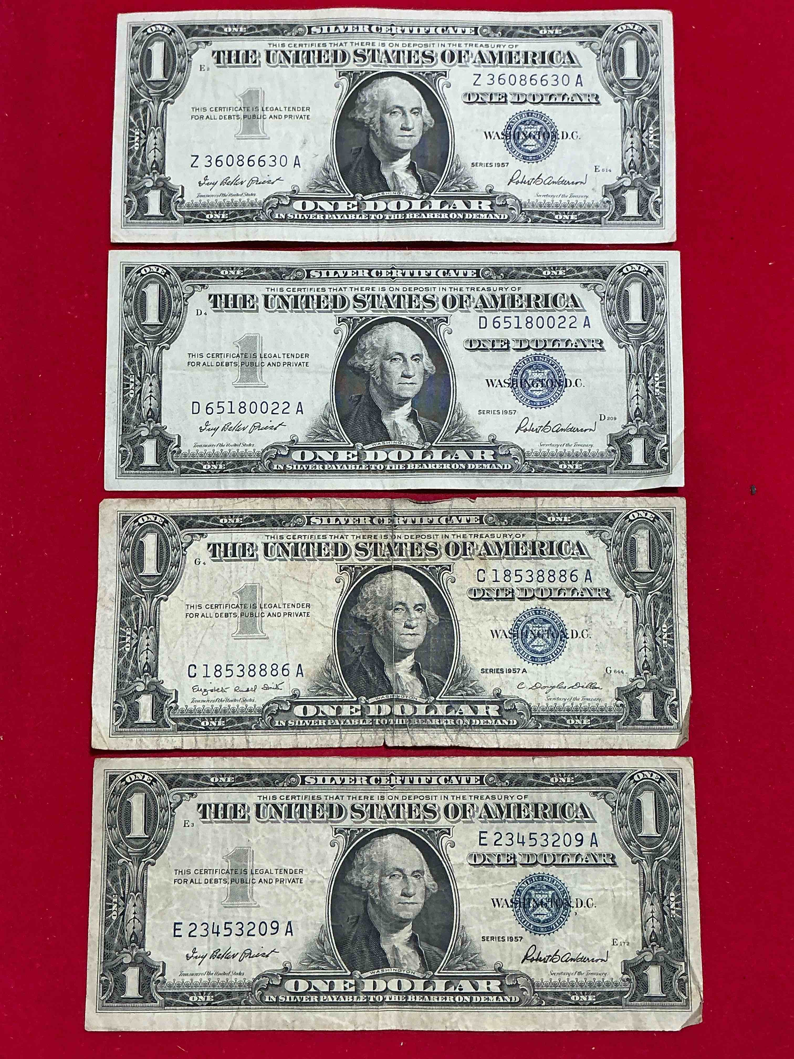 1957 silver certificates! did you know that prior to 1964 one dollar u.s. paper money was actually redeemable for silver dollars?! wow how times have changed! silver certificates were produced from 1878 to 1964 & are still considered legal tender at face value. here are gorgeous, circulated 1935 & 1957 u.s. one dollar silver certificate, with highly collectible "blue seal!* own an awesome piece of history!