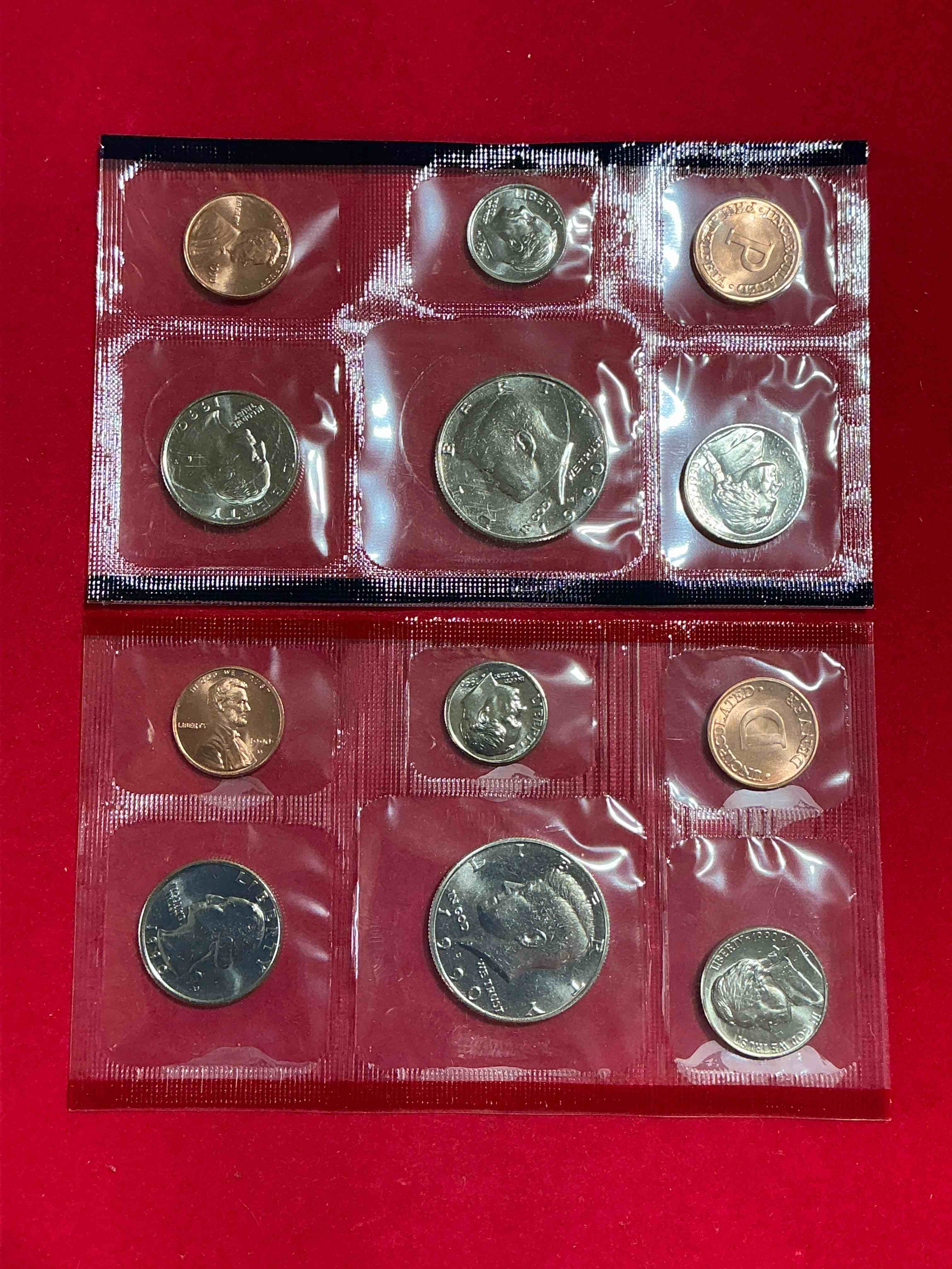 1990 uncirculated u.s. mint coins! what a great year! these gorgeous coins from the mint set features each u.s. coins minted in 1990 in uncirculated condition, from each mint mark, philly & denver! from the u.s. treasury in 1990! own an awesome investment & incredible piece of u.s. history! also makes for an awesome gift!