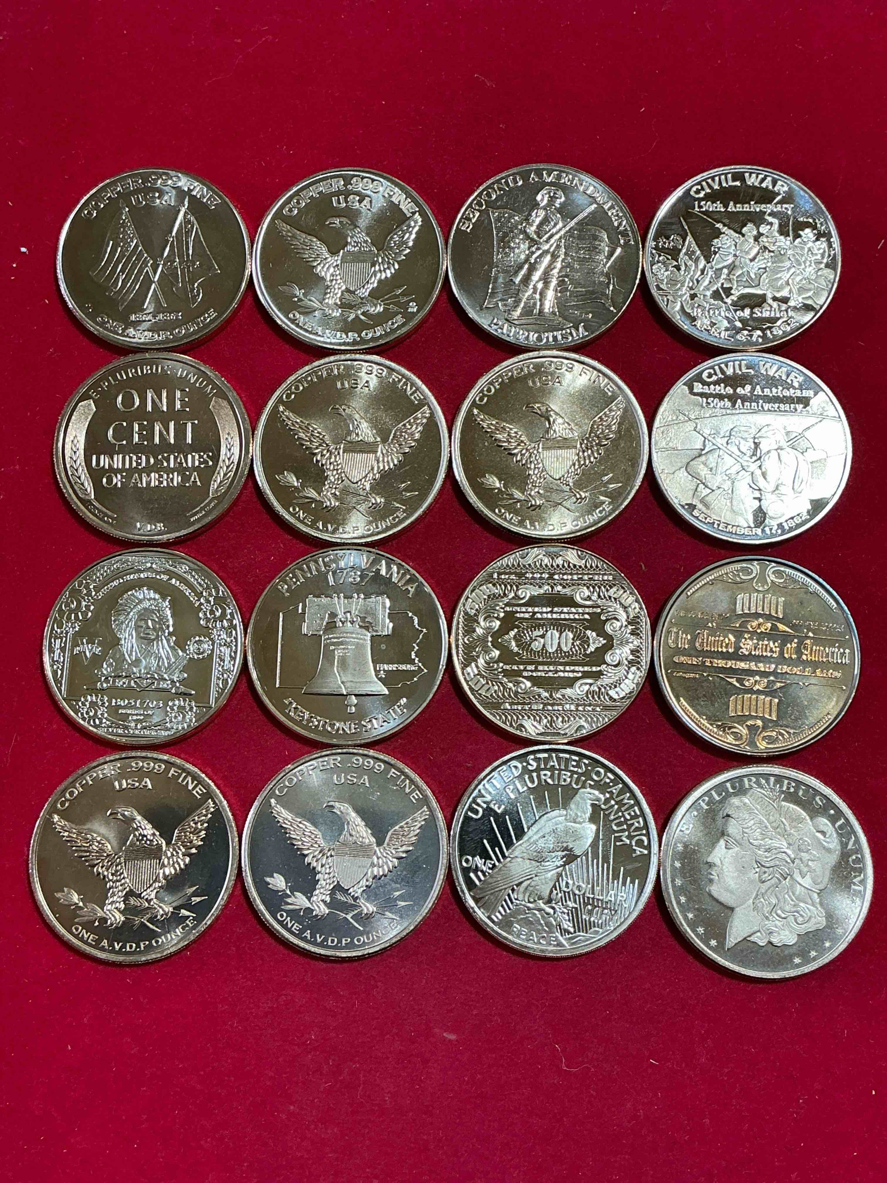copper commemorative coins! awesome coin collectible made of pure .999 percent copper, all with cool designs! wow!