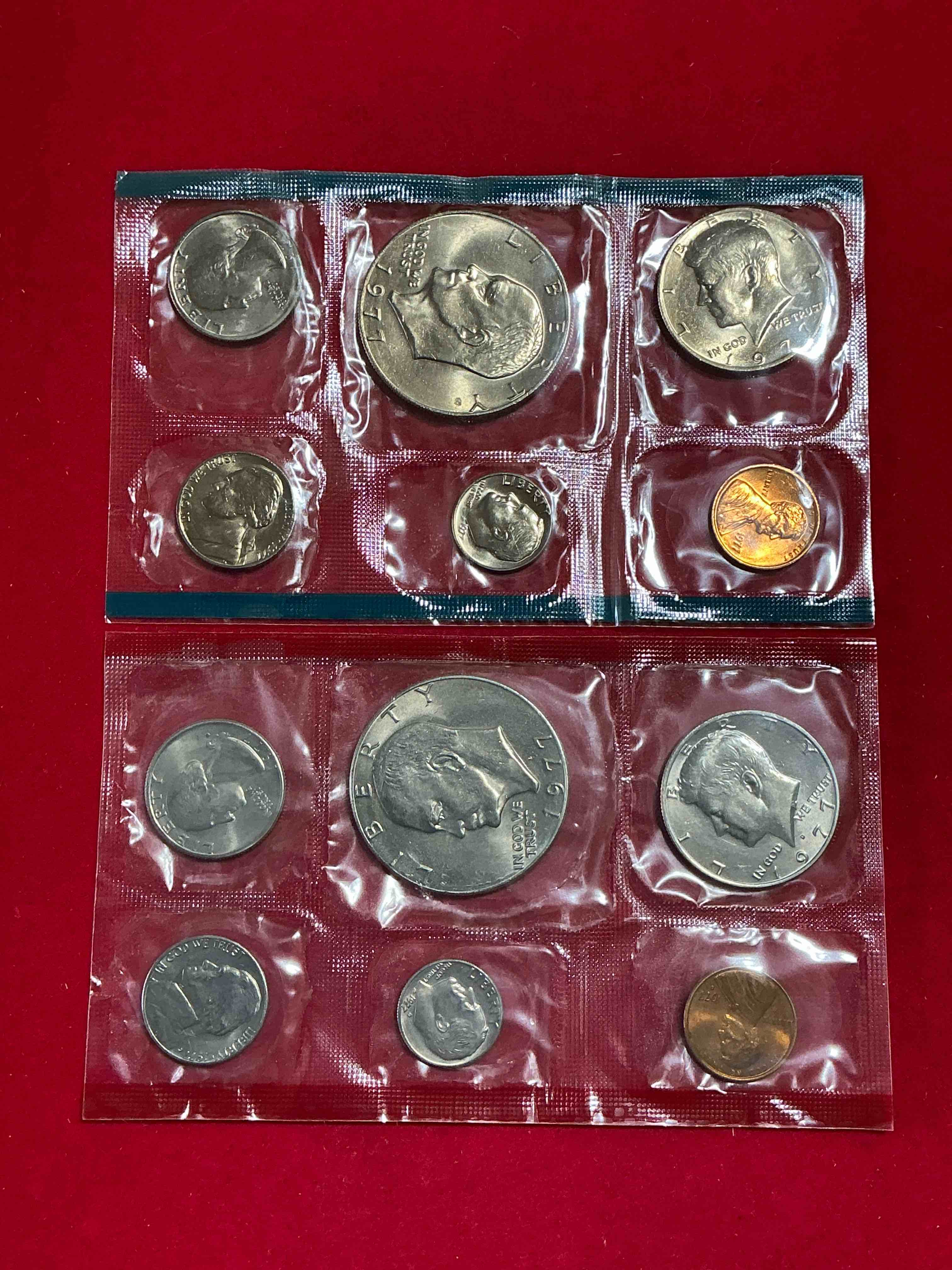 1977 uncirculated bicentennial philadelphia & denver 12 coin mint set combo! these beautiful, uncirculated coins are rare pieces of history! 1977 dimes, pennies half dollars, dollars, nickels & quarters!