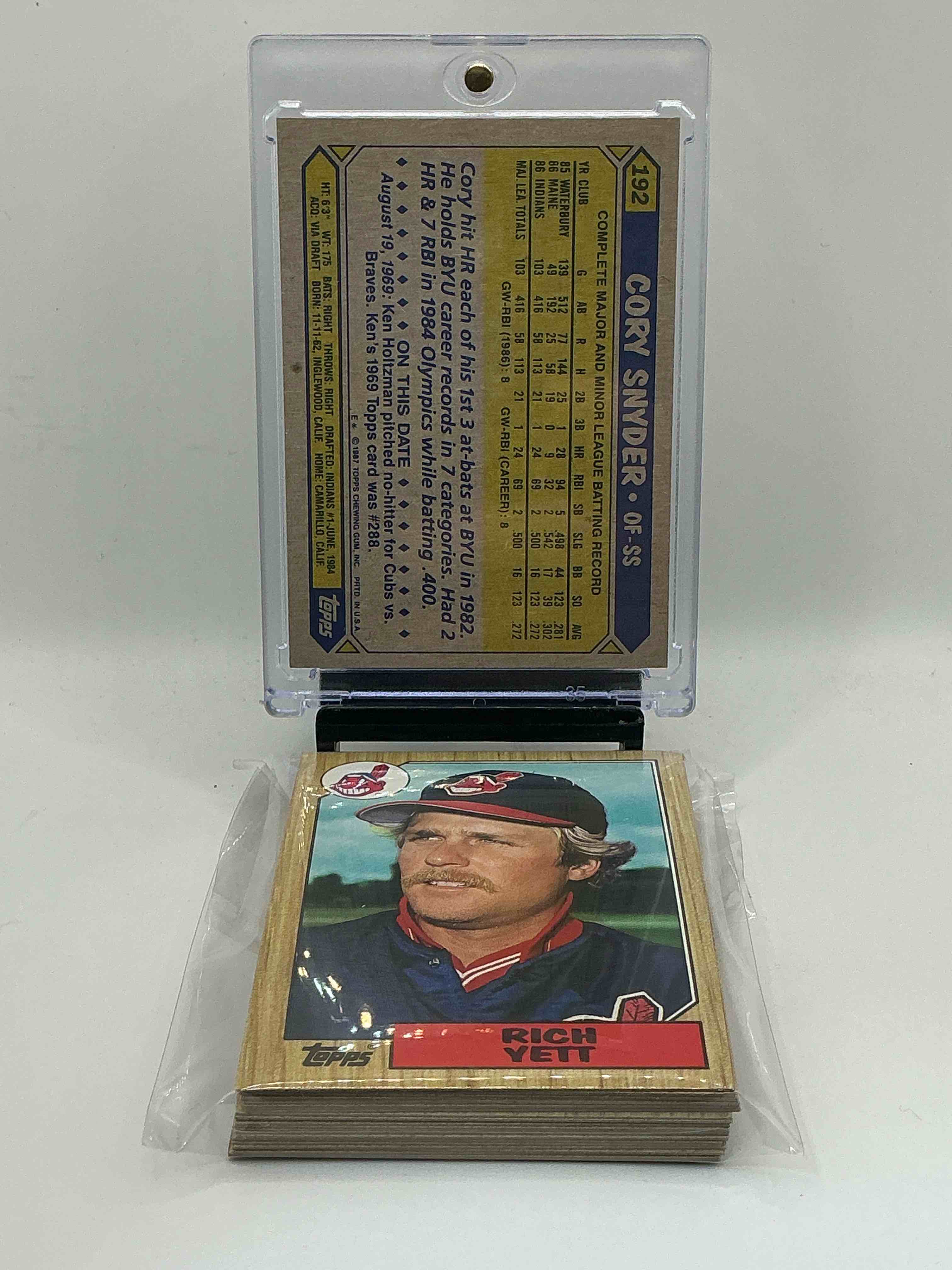 Condition photo showing New/Like New for 1987 Topps Baseball… Indians Set! Cory Snyder, Brett Butler, Don Schulze, Tom Waddell, Mel Hall & More! Insane 27 Card Indians Lot!