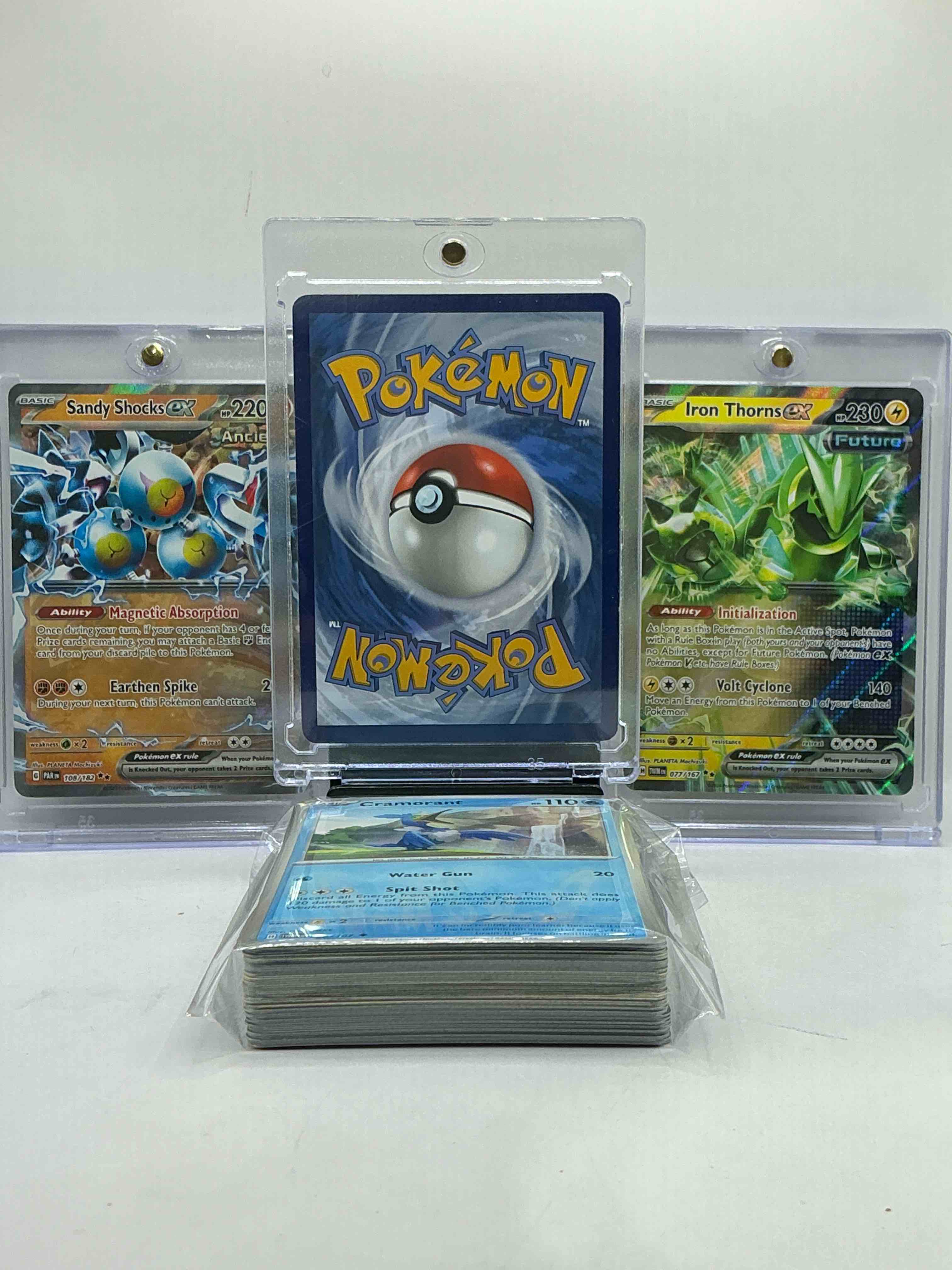 Condition photo showing New/Like New for Pikachu EX, Sandy Shocks EX, Iron Thorns EX & More! Insane Trio! 50 Card Lot, Includes Commons, Legends, Heroes & More!