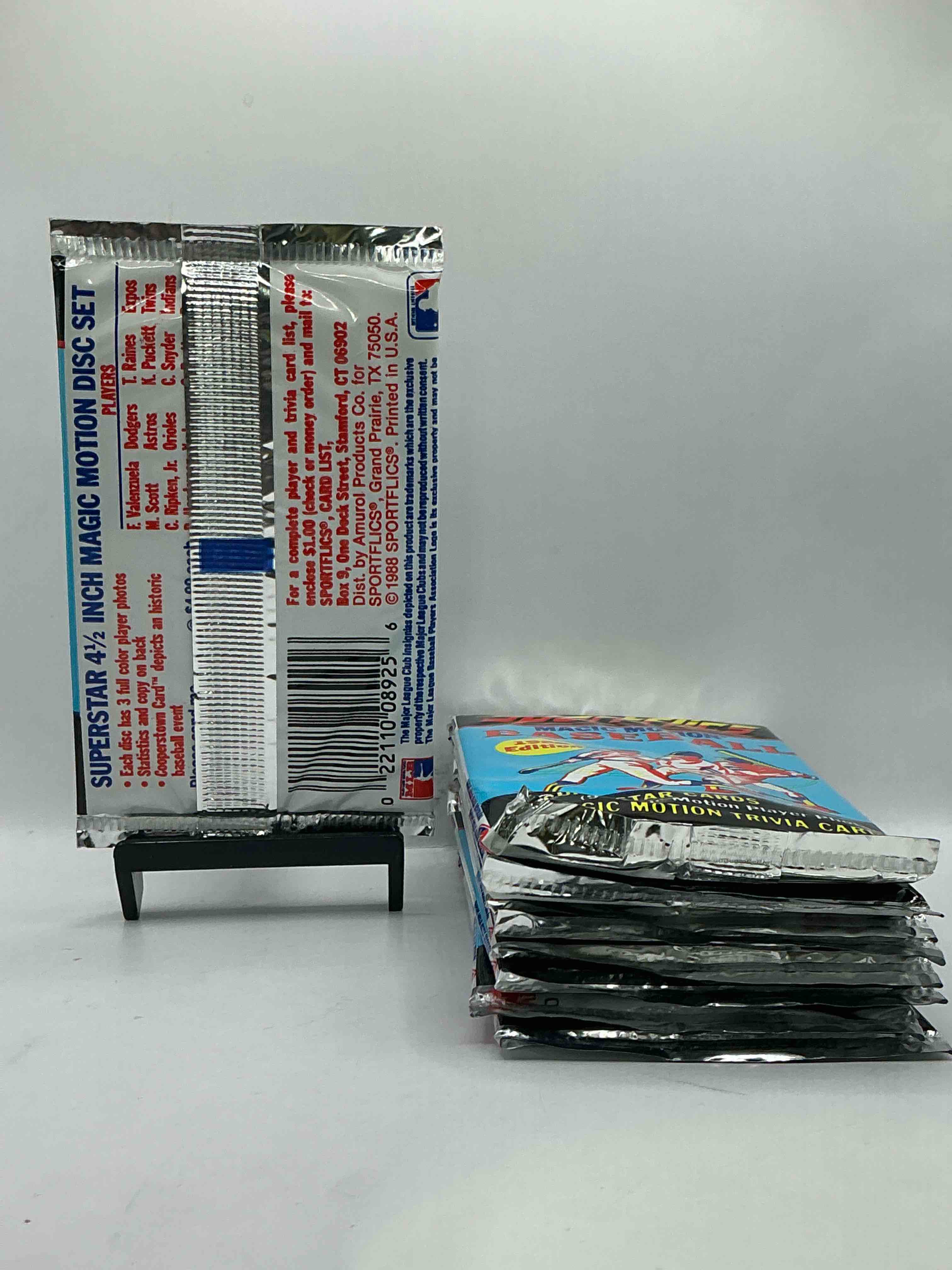 Condition photo showing New/Like New for 1988 Sportflics Magic Motion Baseball MLB Packs, Direct From Retail Sealed Case! Find 3 Superstar Cards & 2 Magic Motion Trivia Cards Per Pack! Great For Any Baseball Fans!  