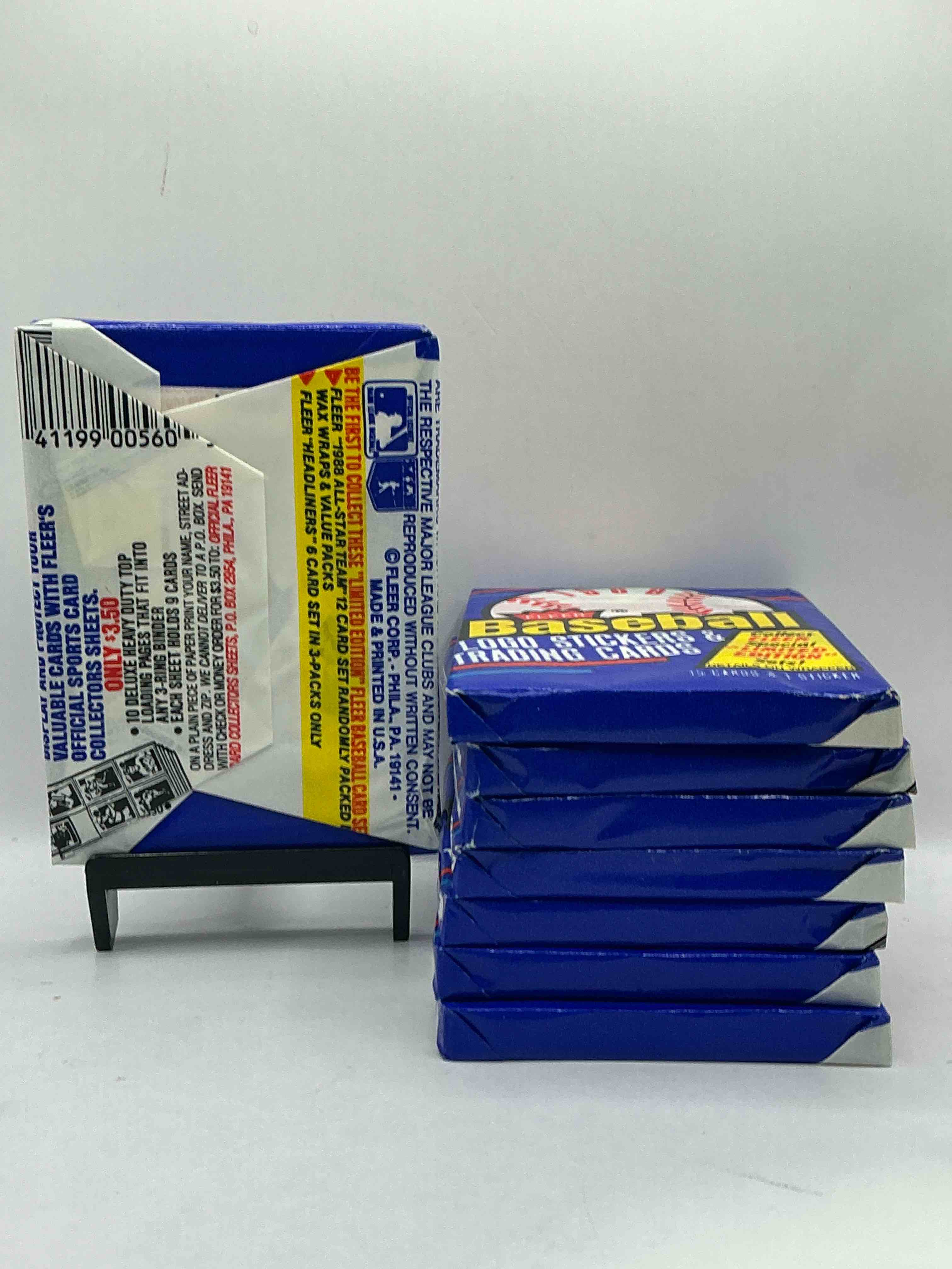 Condition photo showing New/Like New for 80's Vintage! 1988 Fleer Baseball Unopened Packs! Direct From Original Box! Search For Valuable Don Mattingly & Nolan Ryan Cards!