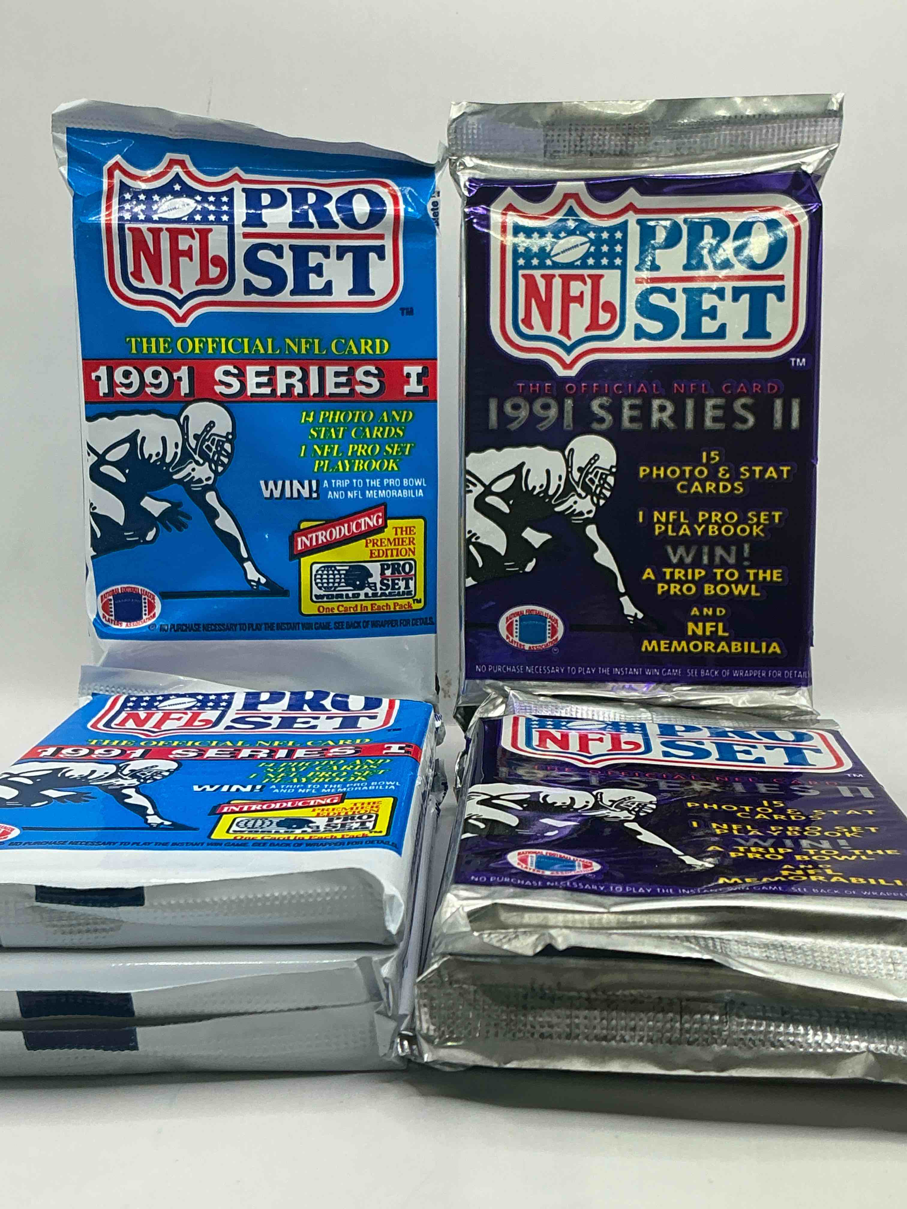 Condition photo showing New/Like New for Wow! 1991 Pro Set Football Sealed Card Packs Series I & II, Direct From Original Retail Case!Highly Sought After By Collectors As This Year Is Loaded With High Profile Cards!Search For Cards From Barry Sanders, Deion Sanders, Troy Aikman, Michael Irvin & Much More! Getting Hard To Find!