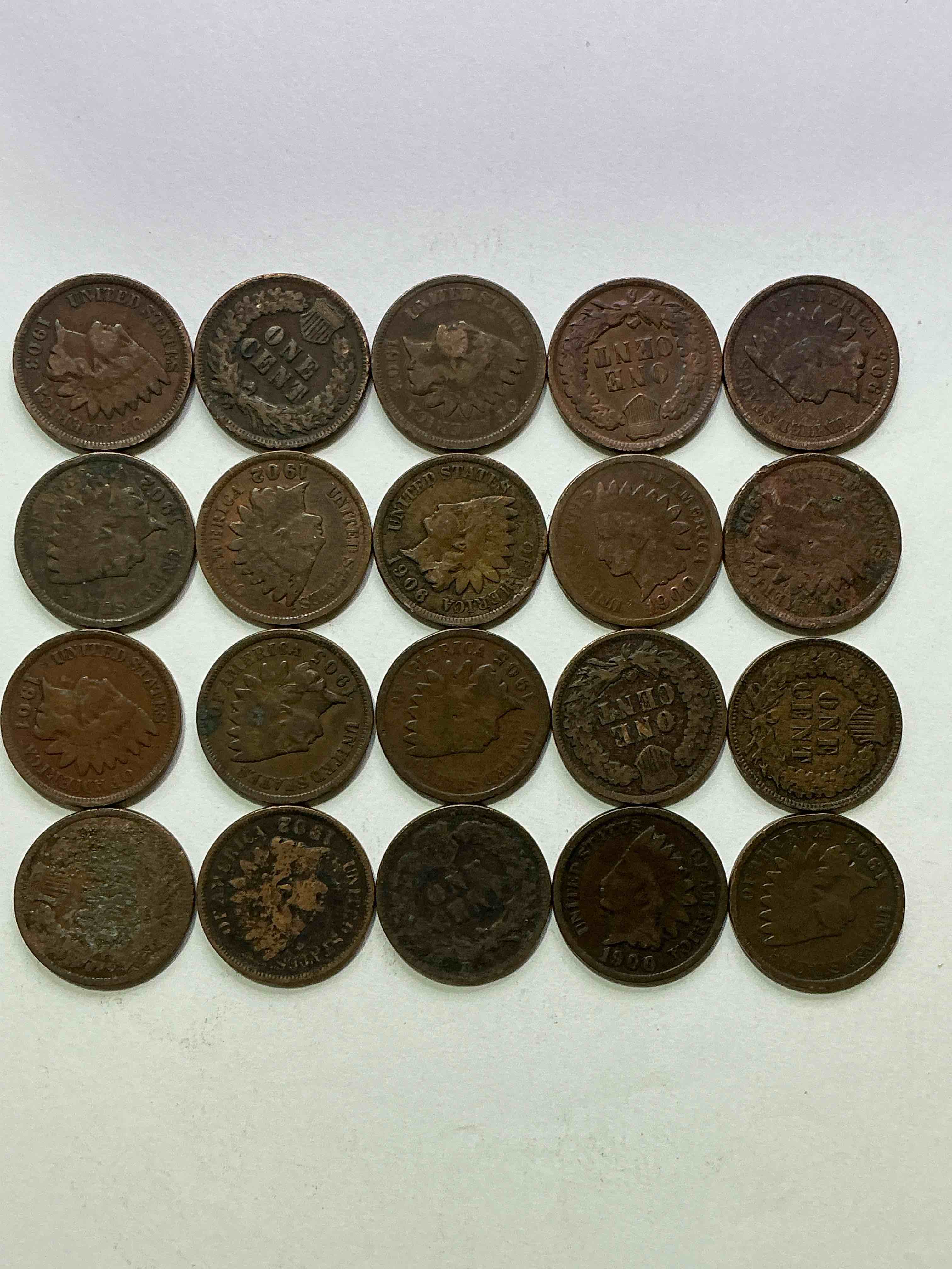 Condition photo showing Good Condition for Indian Head Pennies! These Gorgeous U.S. Pennies Were Minted From 1859-1909 & Have Become Serious Collector Items! The "Indian Head" Design Is Actually A Representation Of Lady Liberty Wearing An Indian Headdress. Here Are Beautiful, Well-Kept Examples Representing Many Different Mint Years! Great For Collecting, Investing & Learning History, & Rare With Visible Dates!