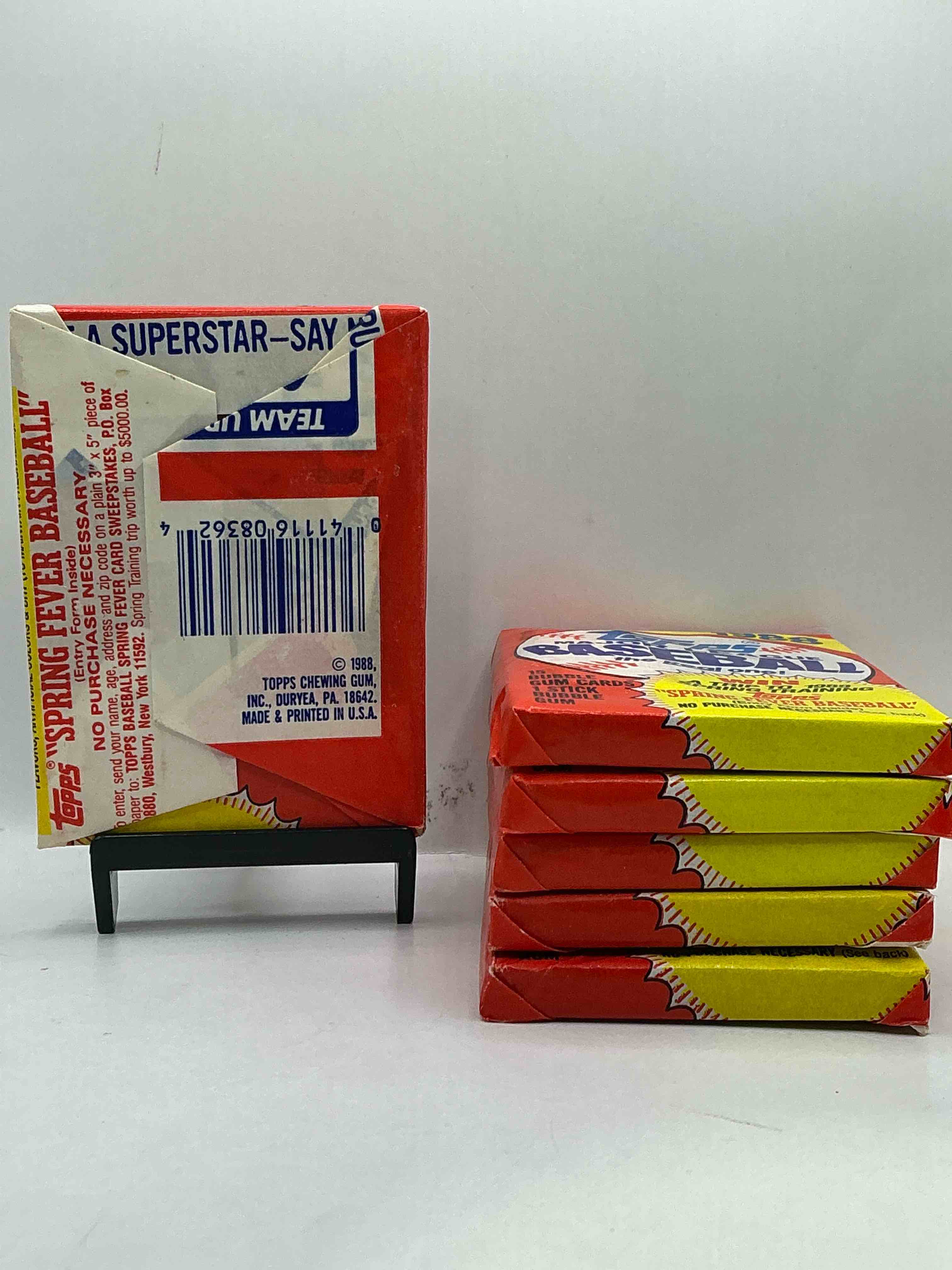 Condition photo showing New/Like New for 80's Baseball Fan's Rejoice! 1988 Topps Baseball Unopened Wax Packs Full Of Collectible Trading Cards! Search For Valuable Don Mattingly "World Of Baseball" & Nolan Ryan Cards Worth Hundreds In Perfect Condition!