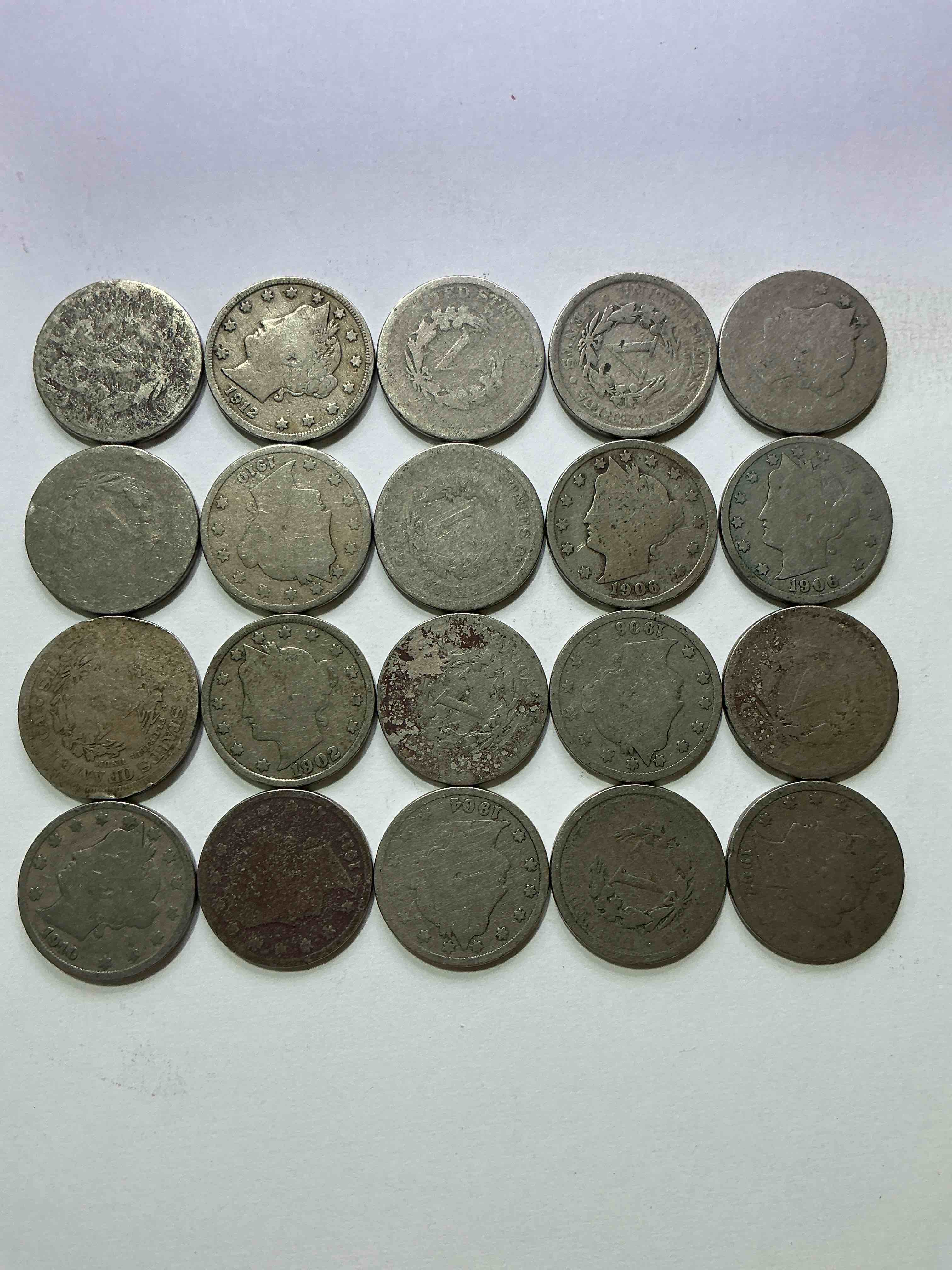 Condition photo showing Good Condition for Antique U.S. V Nickels! Think Of The History These Coins Have Seen!, Liberty Head V Nickels Were Minted Up Until 1913 & Were The Style Of Nickels Before Buffalo Nickels. Own Some Cool Pieces Of History! Rare To See These Coins With The "Date On" In Circulated Condition!