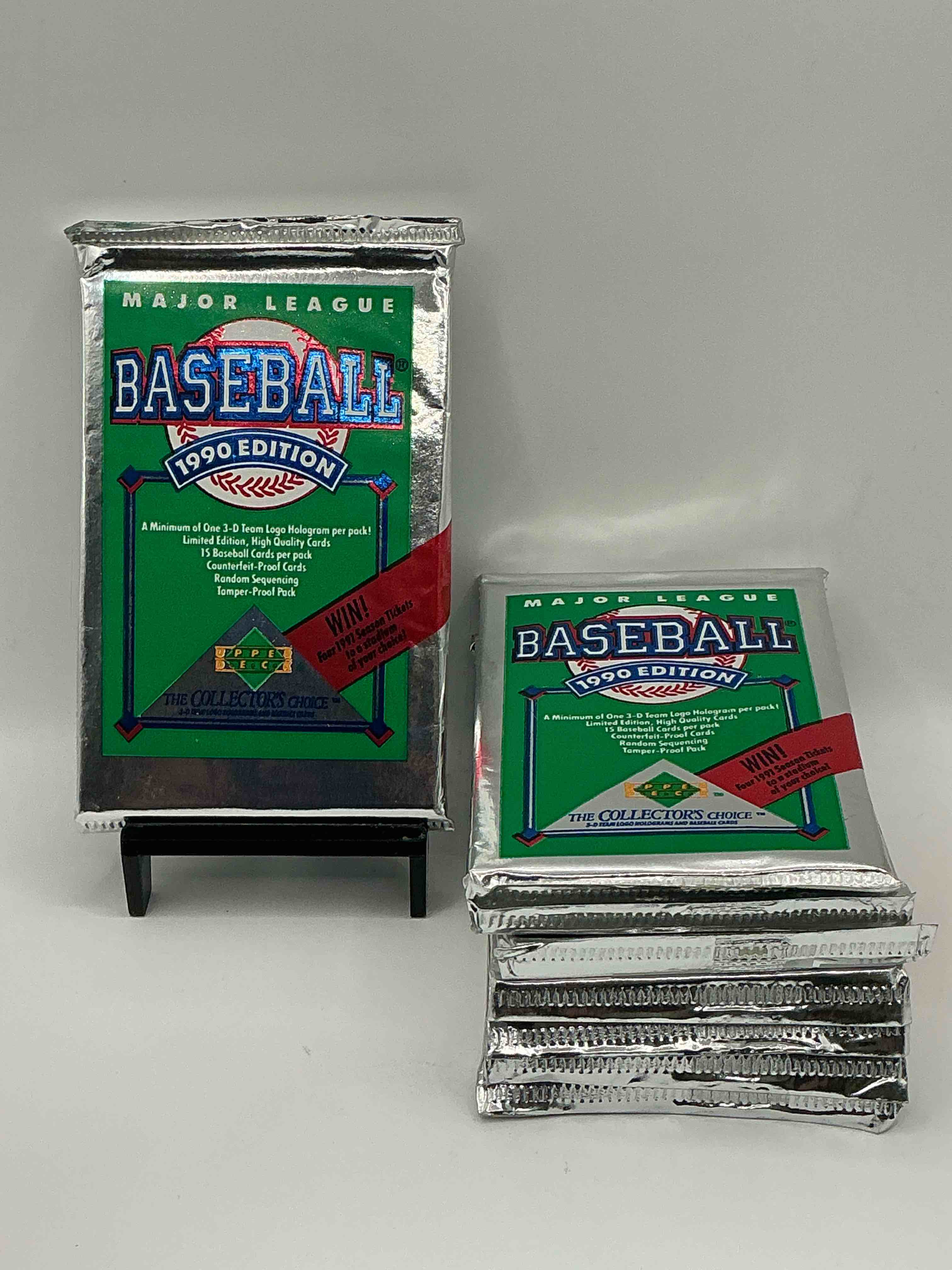 1990 Upper Deck Baseball Unopened Sports Trading Card Packs! Direct From Original Box! Look For Possible Collector's 3D Team Logo Card! As Well As Early Ken Griffey Jr. Cards!