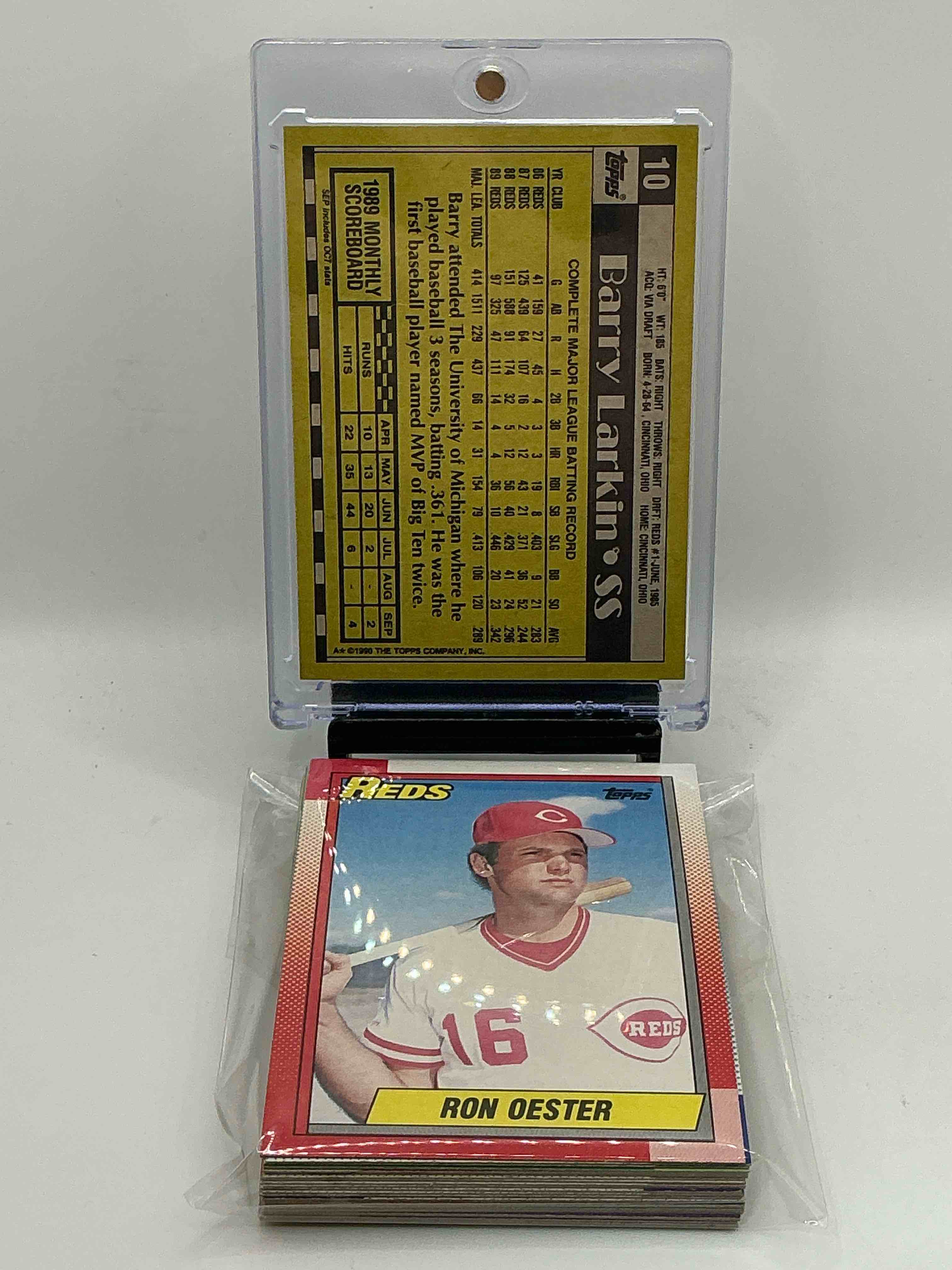 Condition photo showing New/Like New for 1990 Topps Reds Team Set! 26 Card Reds Set! Barry Larkin, Ron Oester & More! Reds Fans Rejoice!