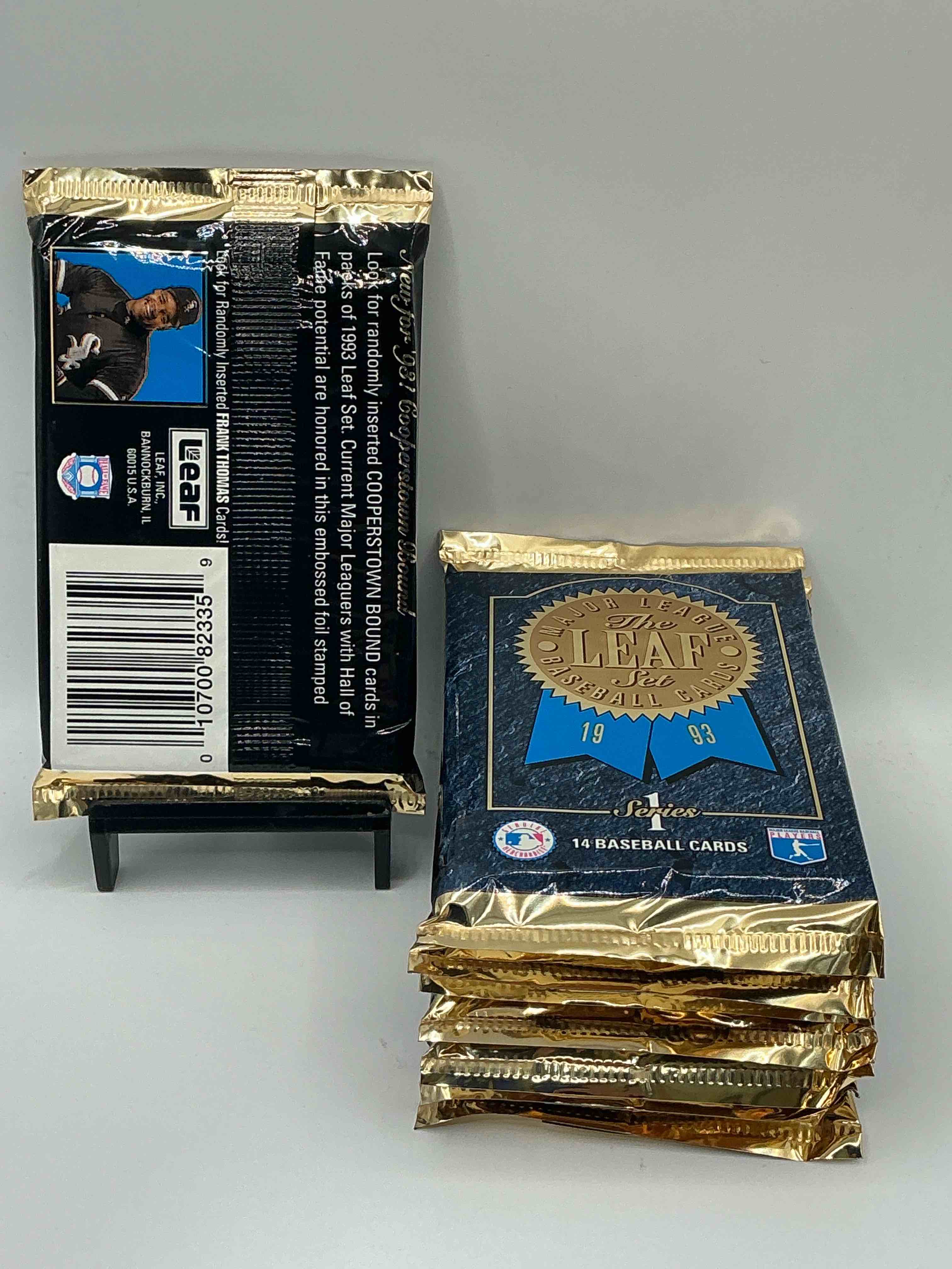 Condition photo showing New/Like New for 1993 Leaf Series 1 Baseball Unopened Baseball Card Packs, Direct From Original Sealed Retail Case! Search For Valuable Rookie Cards From Chipper Jones (PSA 10 $150+) & Mike Piazza, Early Ken Griffey Jr. & So Much More!