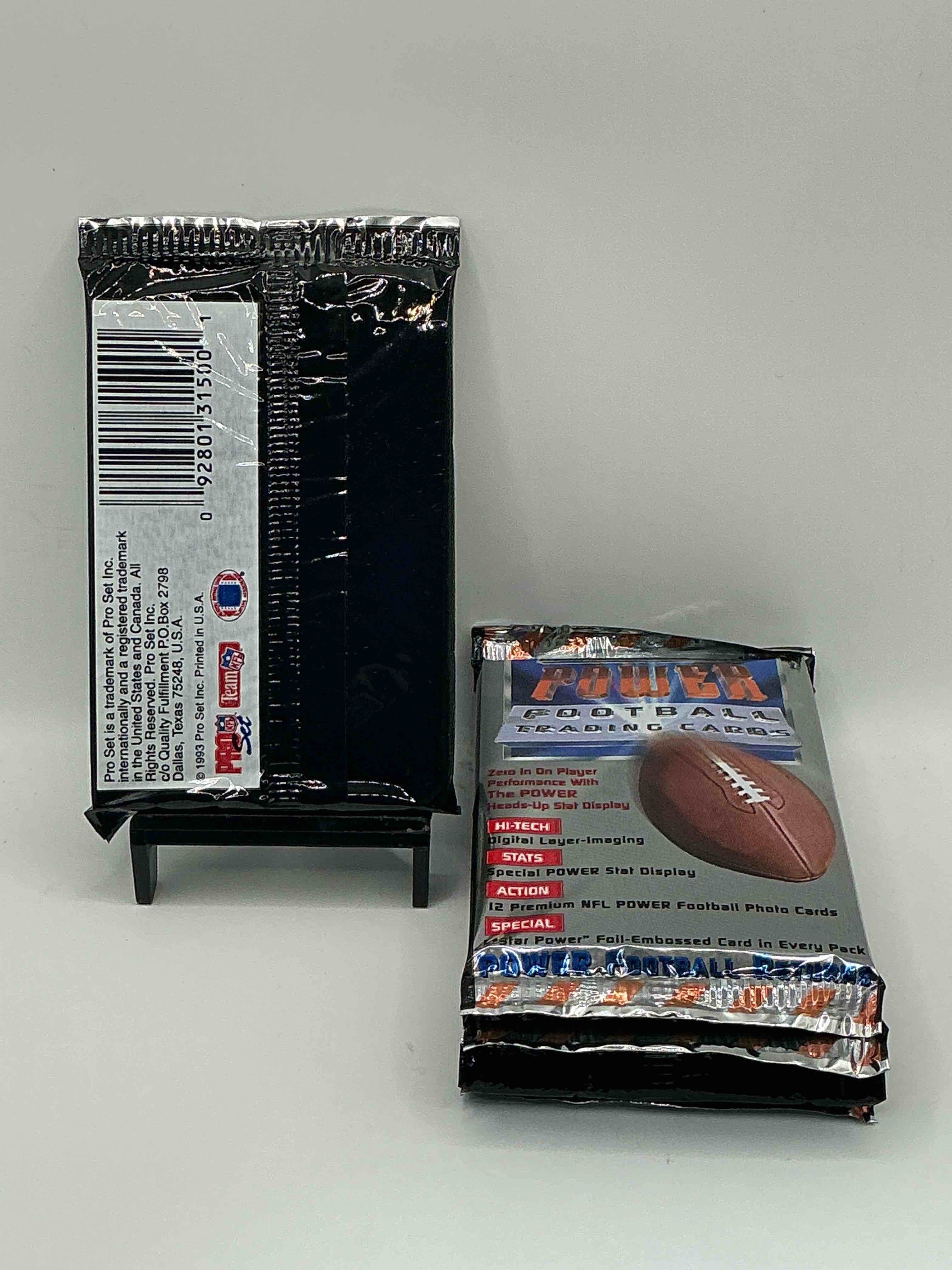Condition photo showing New/Like New for BOOM! 1993 Pro Set POWER Football Trading Cards! One Star Foil Embossed Card In Every Pack! Search For Insane Cards From Joe Montana, Jerry Rice, Jerome Bettis & Drew Bledsoe Rookies, Barry Sanders, Bo Jackson & More!