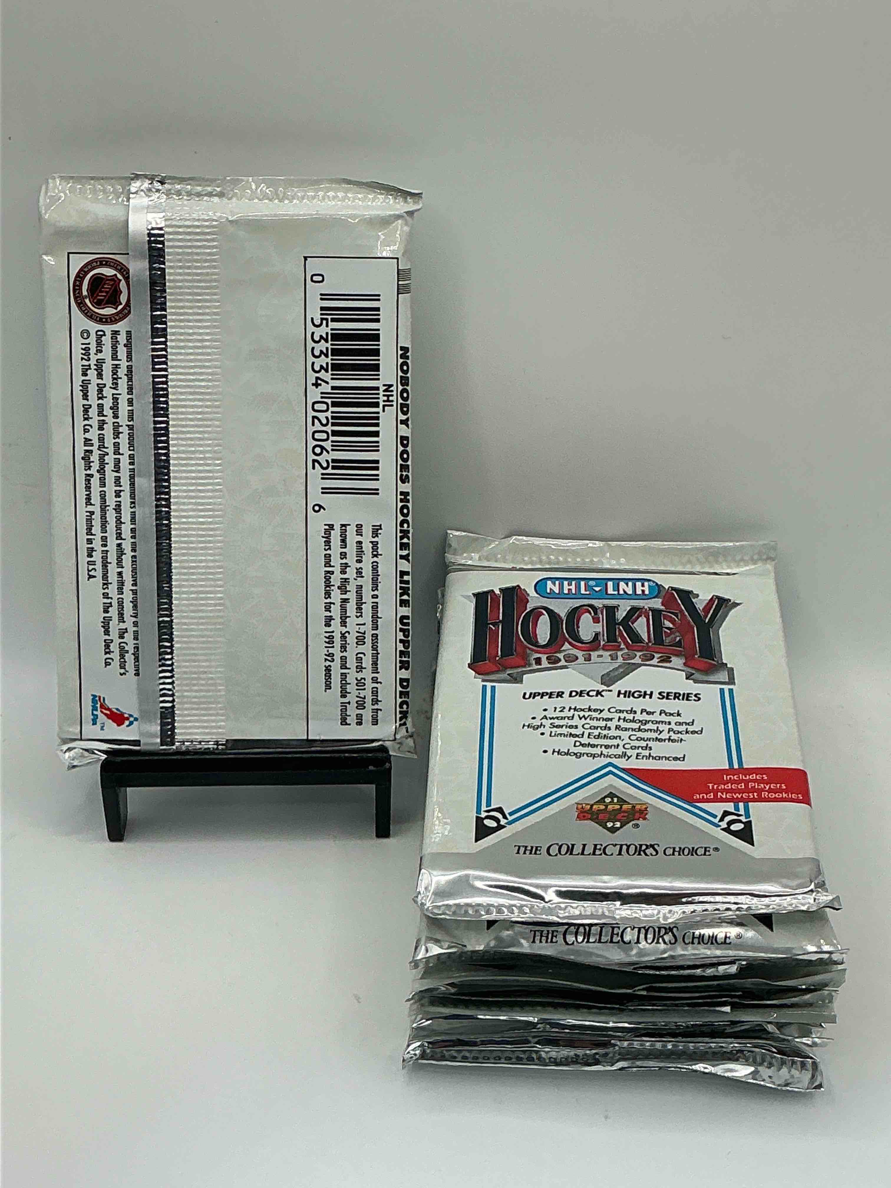 Condition photo showing New/Like New for Wow! 1991-92 NHL Upper Deck High Series Hockey Packs! Look for All Of Your Favorite Stars From The 90’s In These Rare Packs!