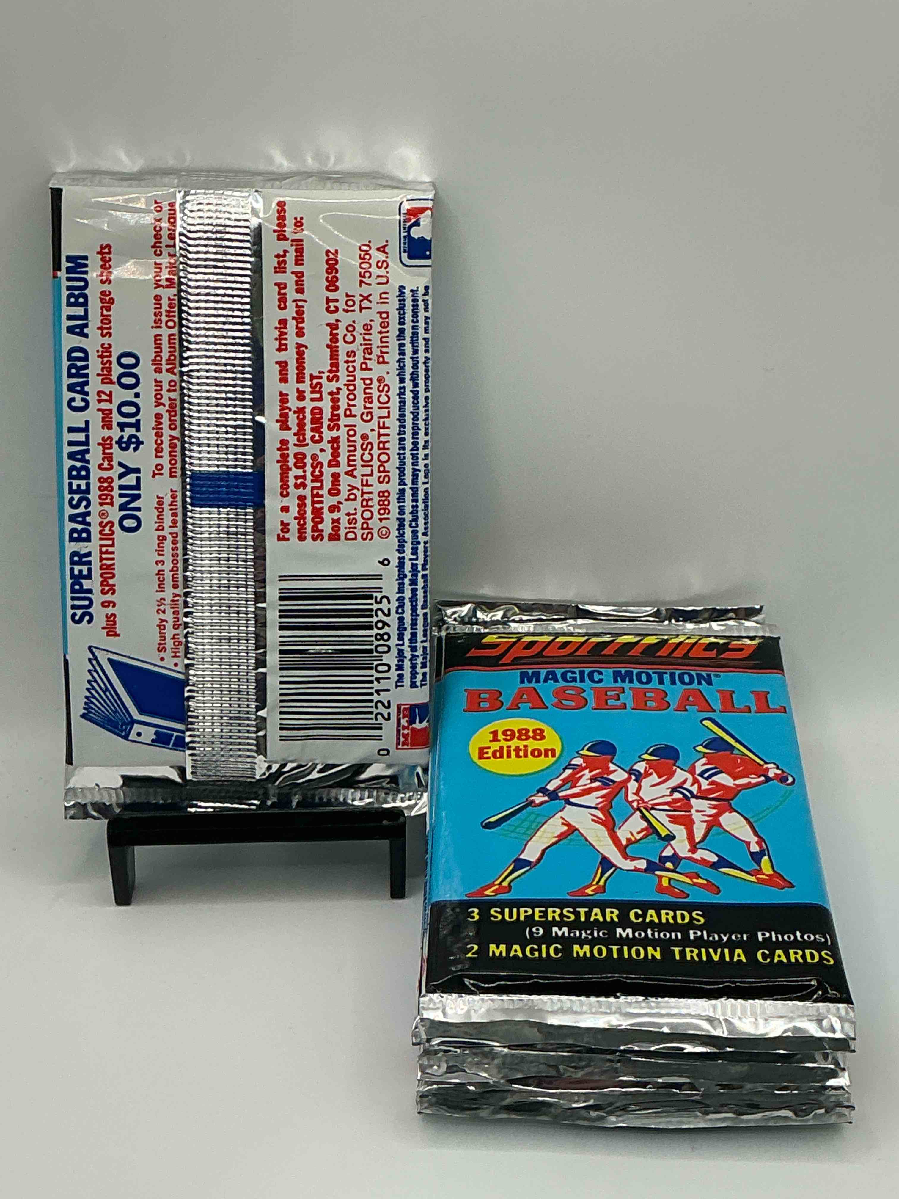Condition photo showing New/Like New for 1988 Sportflics Magic Motion Baseball MLB Packs, Direct From Retail Sealed Case! Find 3 Superstar Cards & 2 Magic Motion Trivia Cards Per Pack! Great For Any Baseball Fans!  