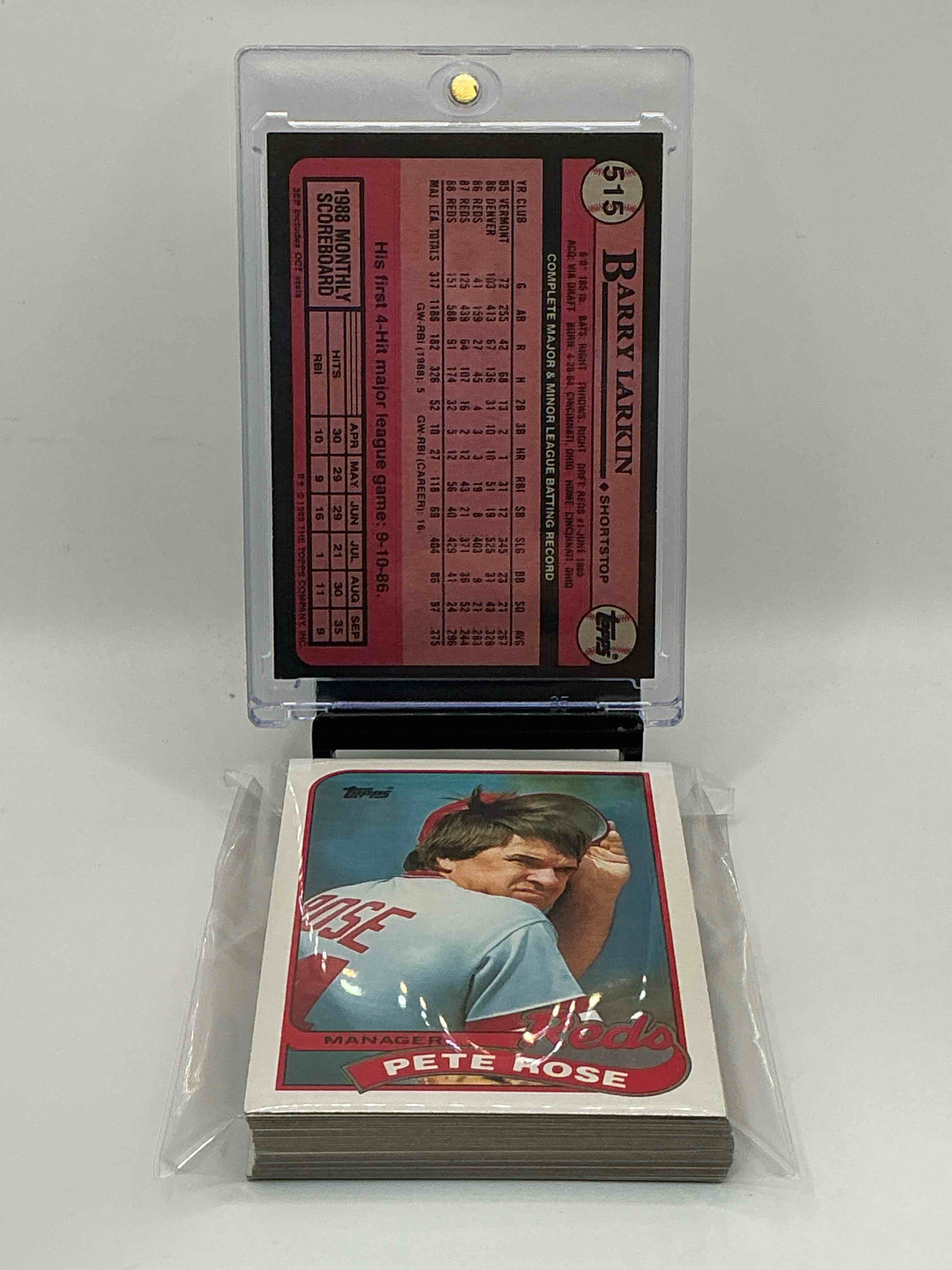 Condition photo showing New/Like New for 1989 Topps Reds Team Set! 27 Card Reds Set! Pete Rose, Tom Browning, Reds Team Card, Eddie Miller, Ron Oester & More! Reds Fans Rejoice!