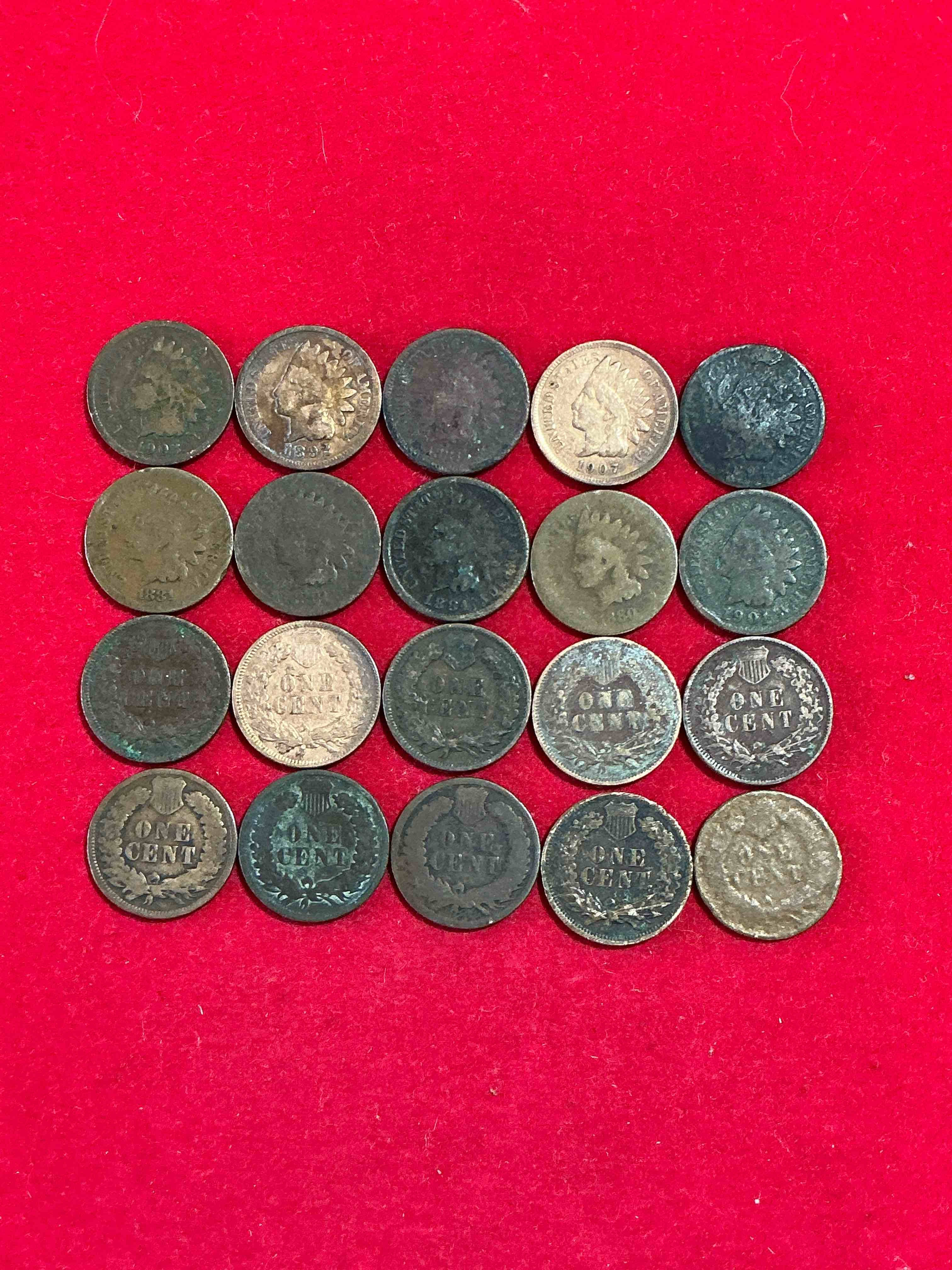 Condition photo showing Good Condition for Indian Head Pennies! These Gorgeous U.S. Pennies Were Minted From 1859-1909 & Have Become Serious Collector Items! The "Indian Head" Design Is Actually A Representation Of Lady Liberty Wearing An Indian Headdress. Here Are Beautiful, Well-Kept Examples Representing Many Different Mint Years! Great For Collecting, Investing & Learning History, & Rare With Visible Dates!