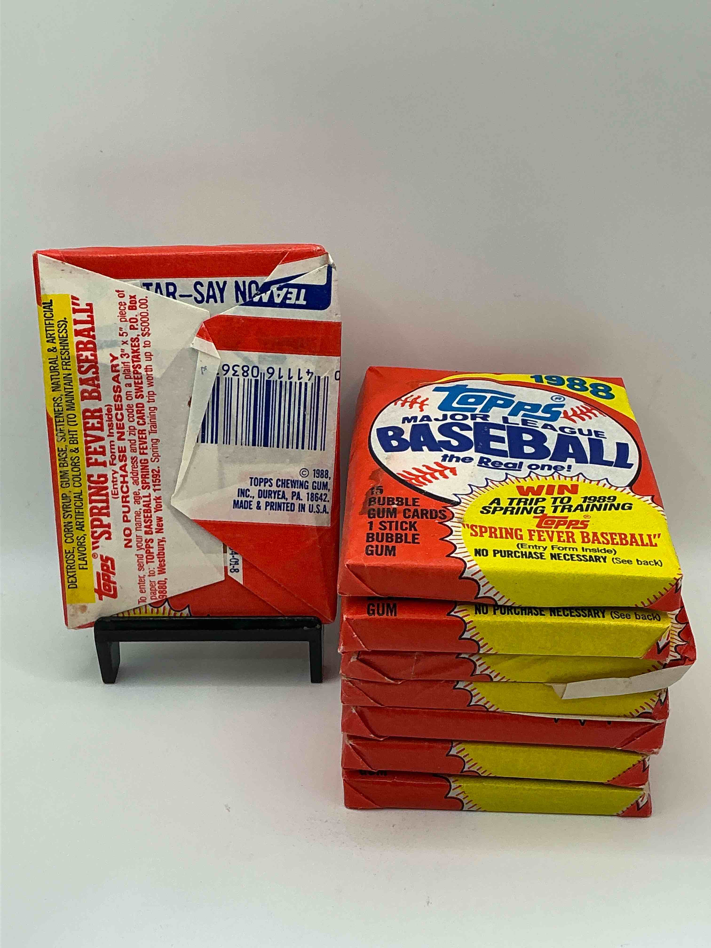 Condition photo showing New/Like New for 80's Baseball Fan's Rejoice! 1988 Topps Baseball Unopened Wax Packs Full Of Collectible Trading Cards! Search For Valuable Don Mattingly "World Of Baseball" & Nolan Ryan Cards Worth Hundreds In Perfect Condition!