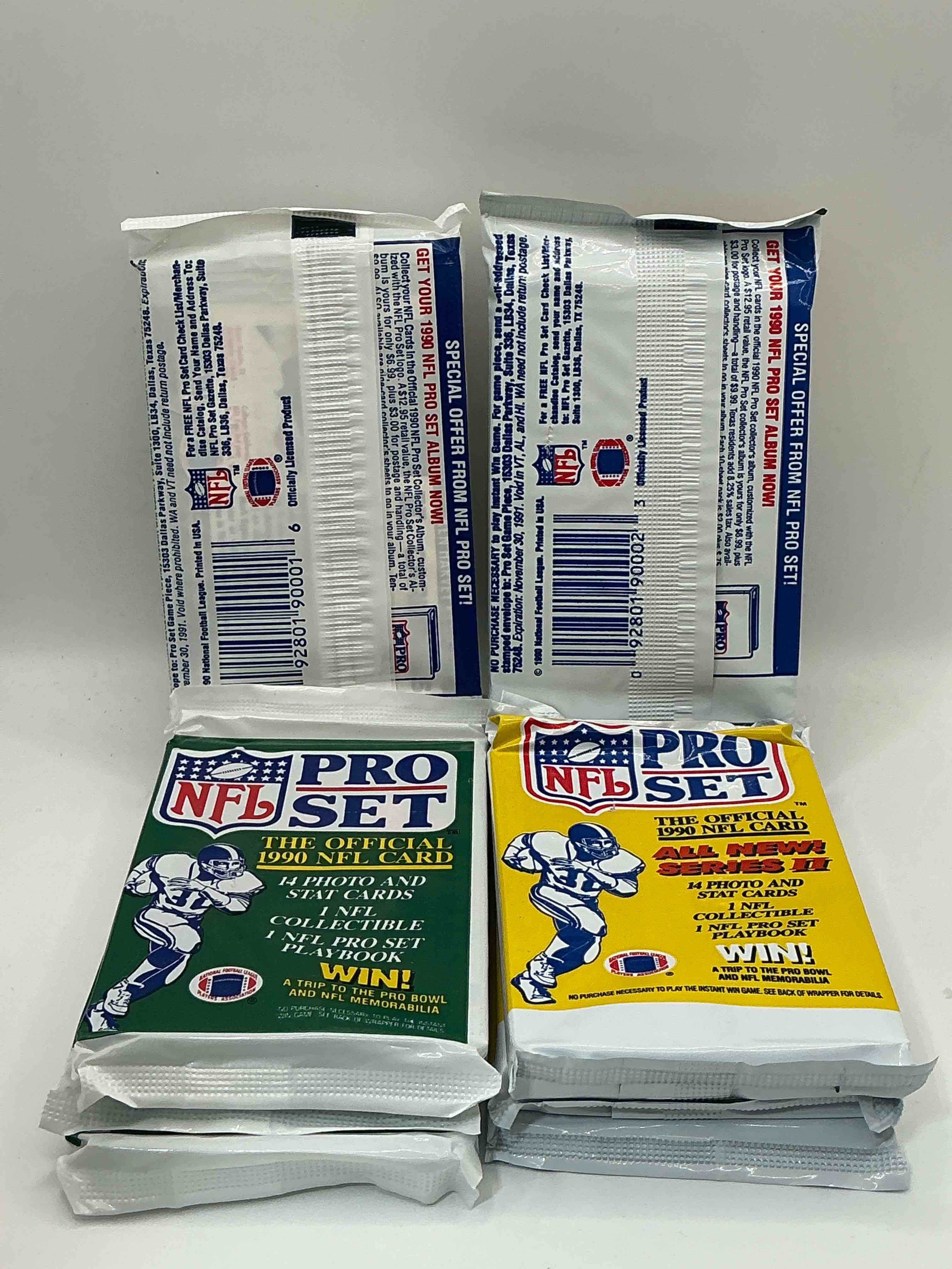 Condition photo showing New/Like New for Wow! 1990 Pro Set Football Sealed Card Packs, Series I & II, Direct From Original Retail Case!Highly Sought After By Collectors As This Year Is Loaded With High Profile Cards!Search For Cards From Barry Sanders, Deion Sanders, Troy Aikman, Michael Irvin & Much More! Getting Hard To Find!