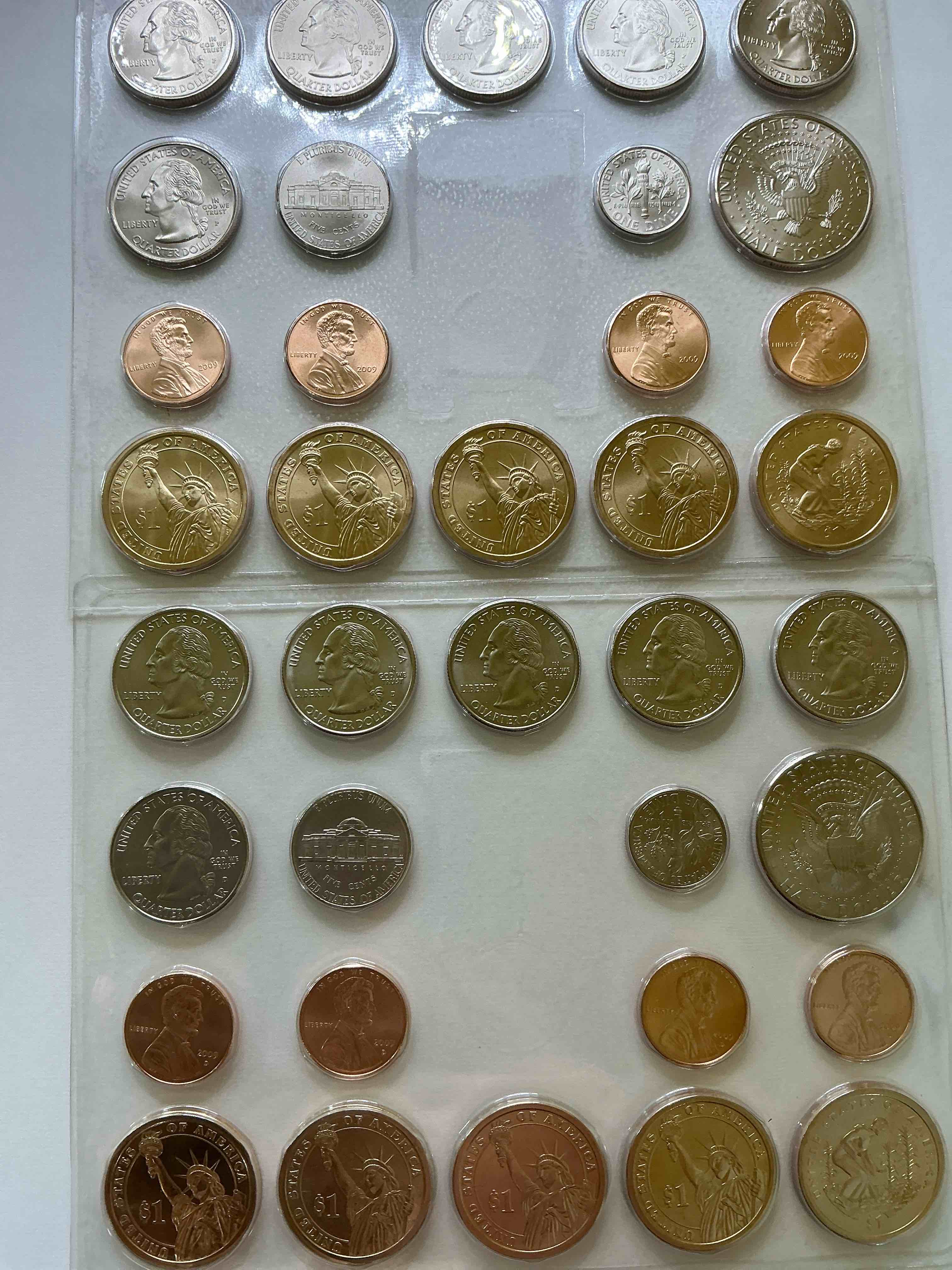 Condition photo showing New/Like New for 36 Coin Craziness! Denver & Philly Mints! 2009 Uncirculated Mint Set Coins! Includes Half Dollars, President Dollar Coins, Dimes, Nickels, Pennies & Quarters! Cool Coin Collectible! 