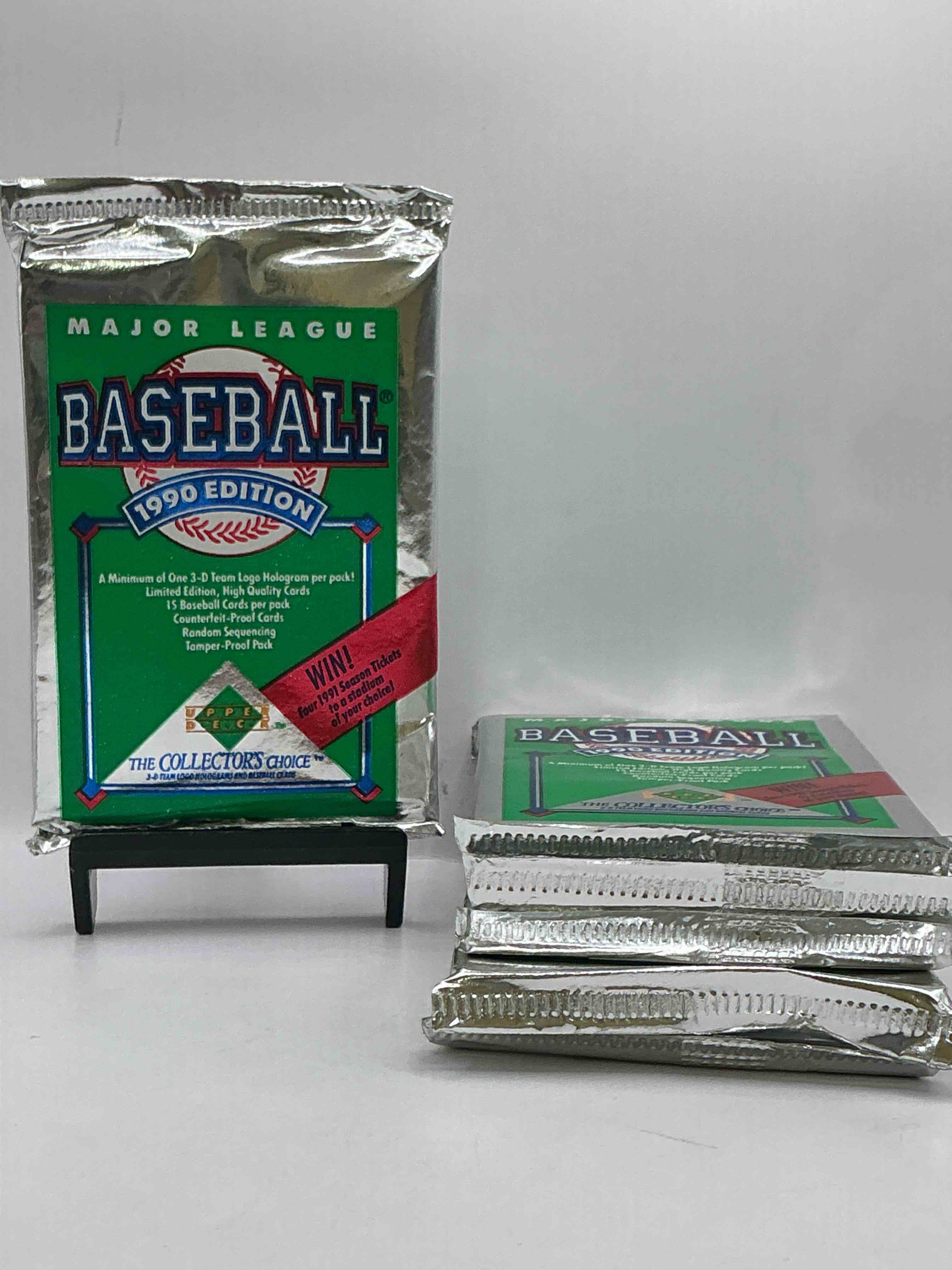 1990 Upper Deck Baseball Unopened Sports Trading Card Packs! Direct From Original Box! Look For Possible Collector's 3D Team Logo Card! As Well As Early Ken Griffey Jr. Cards!