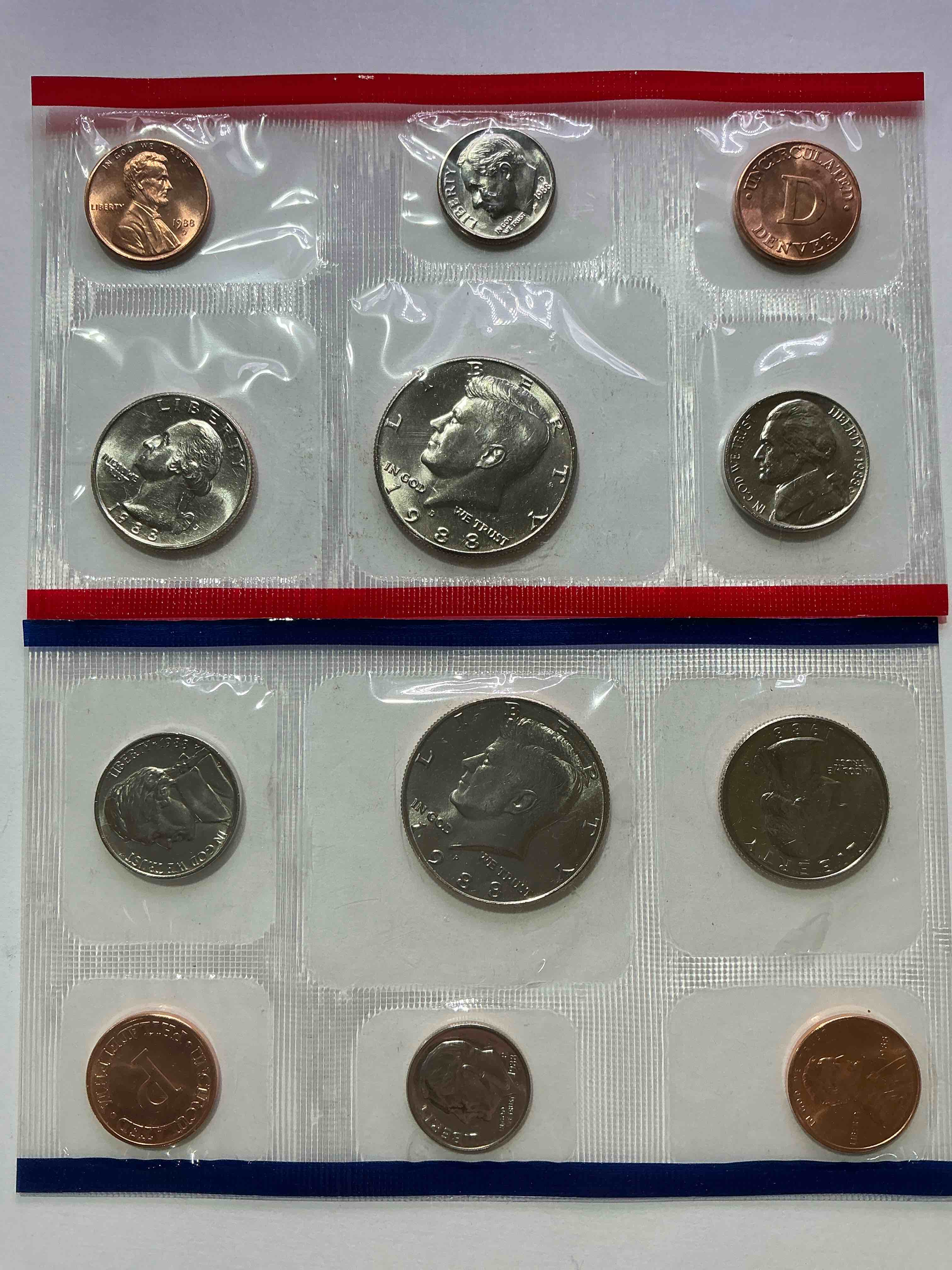 1988 Uncirculated U.S. Mint Coins! These Gorgeous Coins From The Mint Set Features Each U.S. Coins Minted in 1988 In Uncirculated Condition, From Each Mint Mark, Philly & Denver! Own An Awesome Investment & Incredible Piece Of U.S. History!