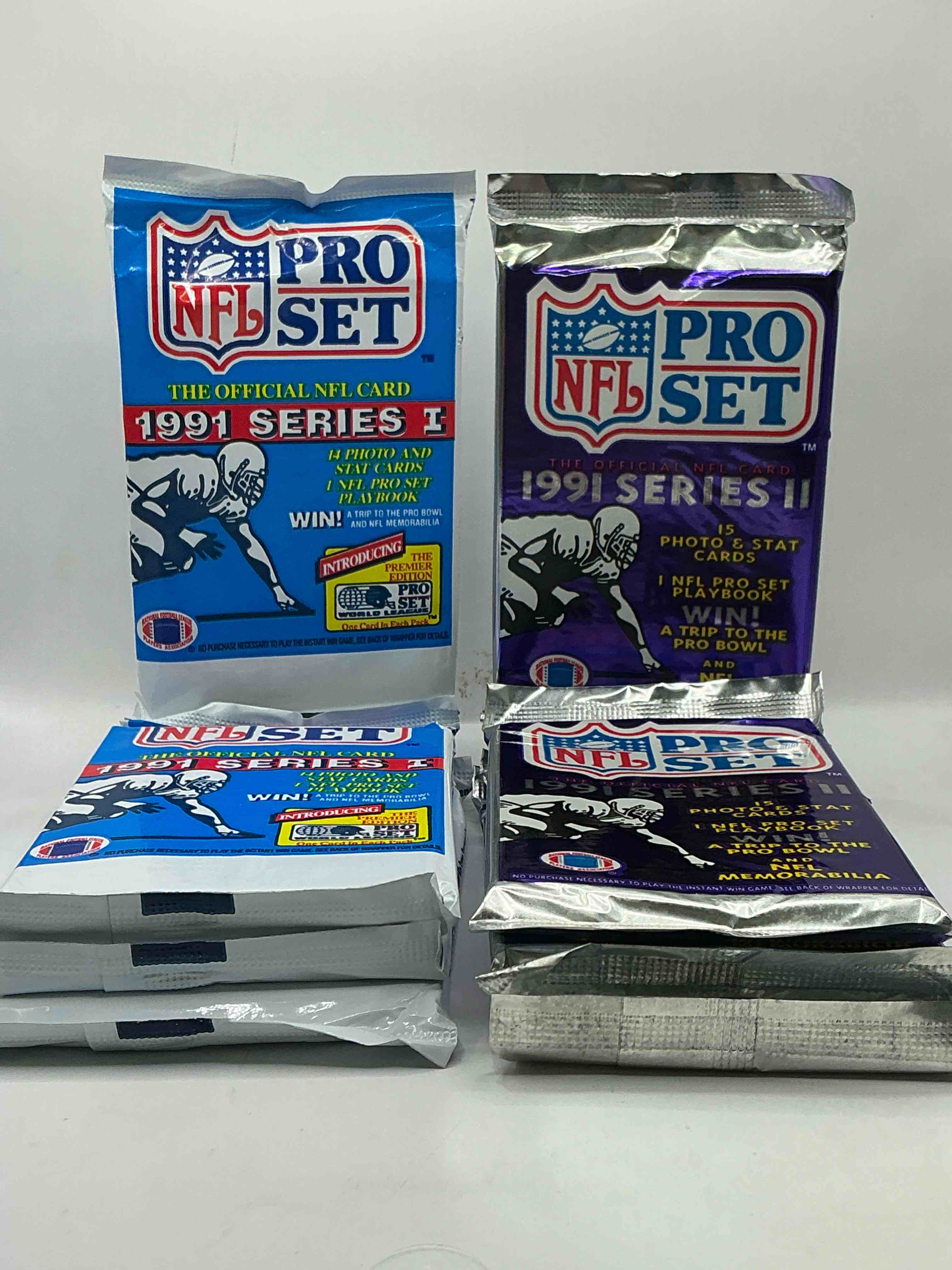 Condition photo showing New/Like New for Wow! 1991 Pro Set Football Sealed Card Packs Series I & II, Direct From Original Retail Case!Highly Sought After By Collectors As This Year Is Loaded With High Profile Cards!Search For Cards From Barry Sanders, Deion Sanders, Troy Aikman, Michael Irvin & Much More! Getting Hard To Find!