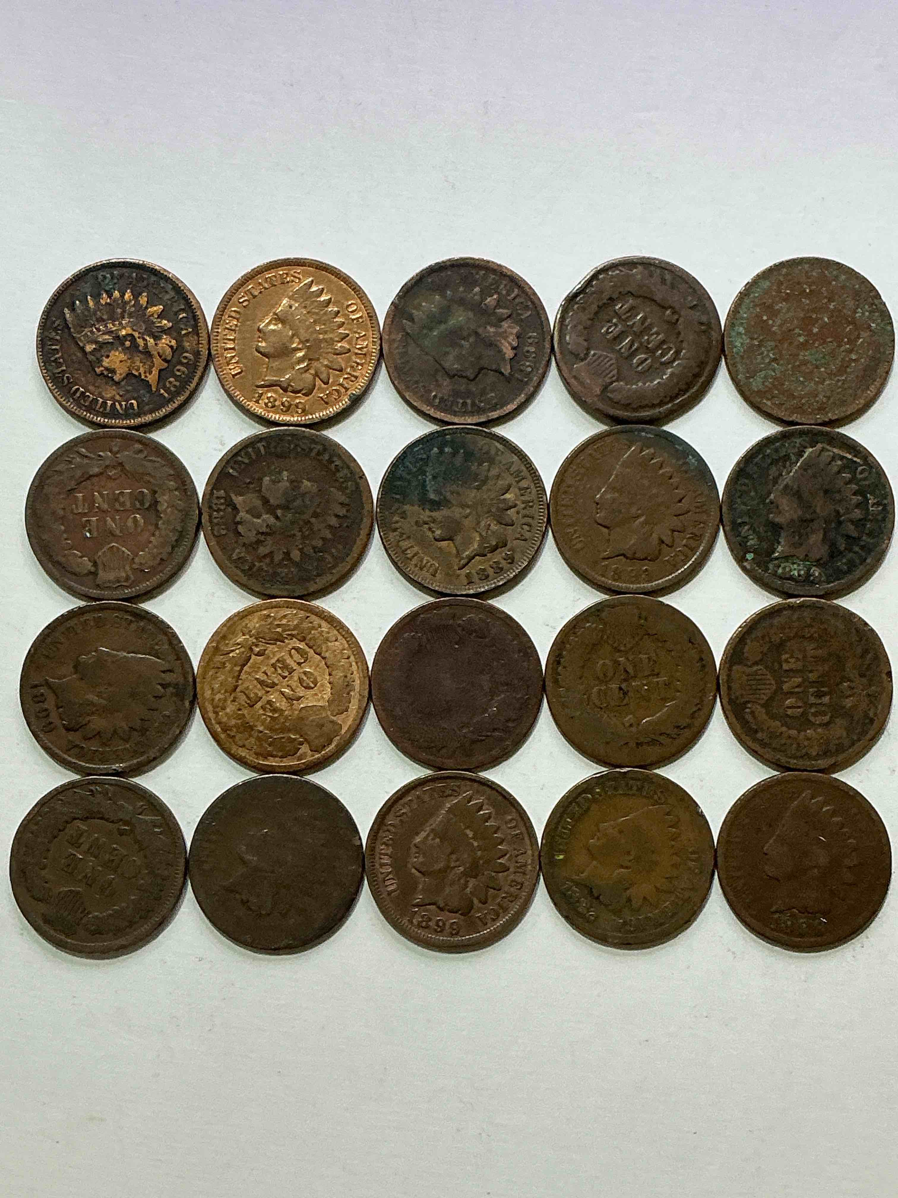 Condition photo showing Good Condition for Indian Head Pennies! These Gorgeous U.S. Pennies Were Minted From 1859-1909 & Have Become Serious Collector Items! The "Indian Head" Design Is Actually A Representation Of Lady Liberty Wearing An Indian Headdress. Here Are Beautiful, Well-Kept Examples Representing Many Different Mint Years! Great For Collecting, Investing & Learning History, & Rare With Visible Dates!