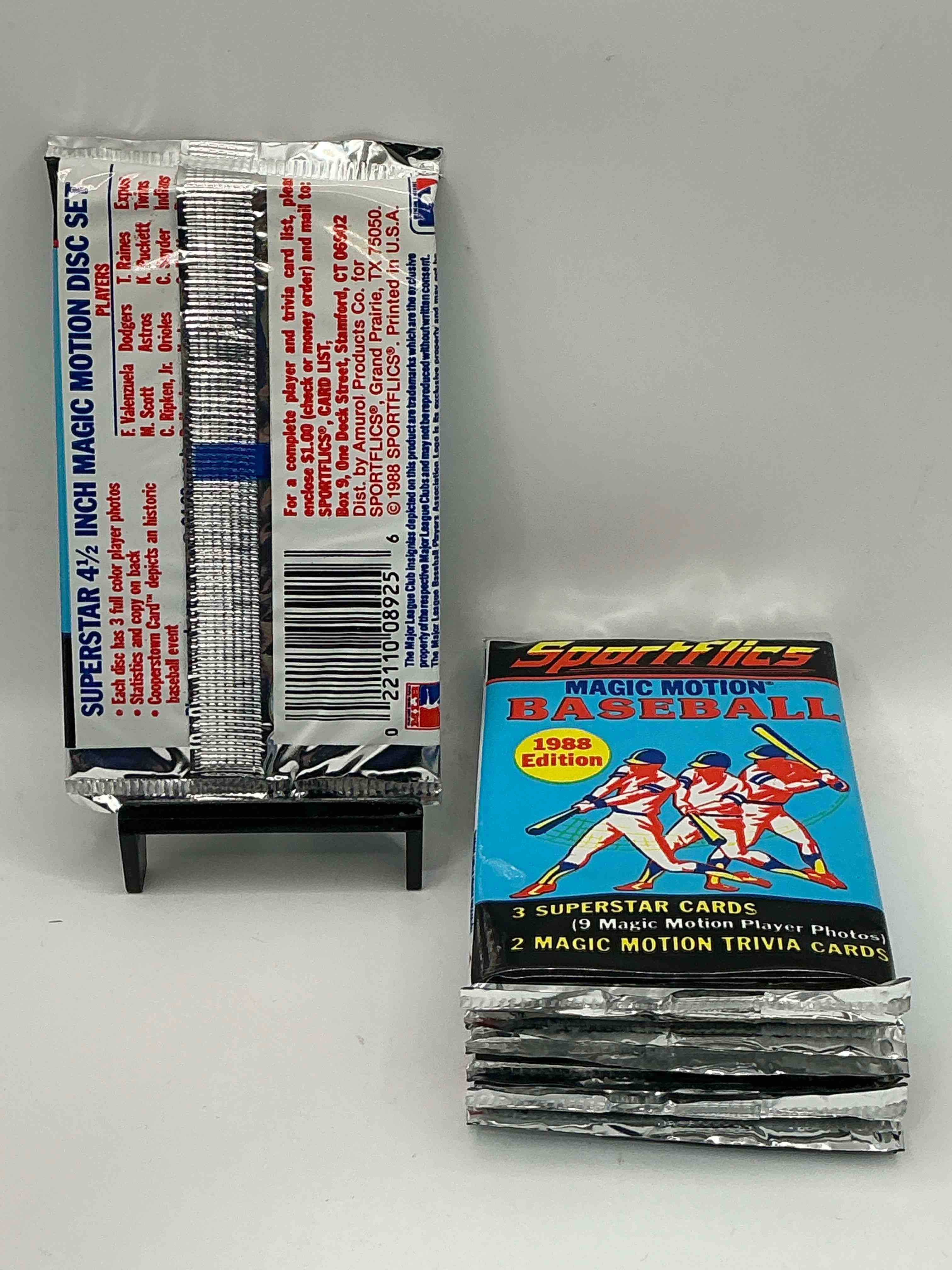 Condition photo showing New/Like New for 1988 Sportflics Magic Motion Baseball MLB Packs, Direct From Retail Sealed Case! Find 3 Superstar Cards & 2 Magic Motion Trivia Cards Per Pack! Great For Any Baseball Fans!  