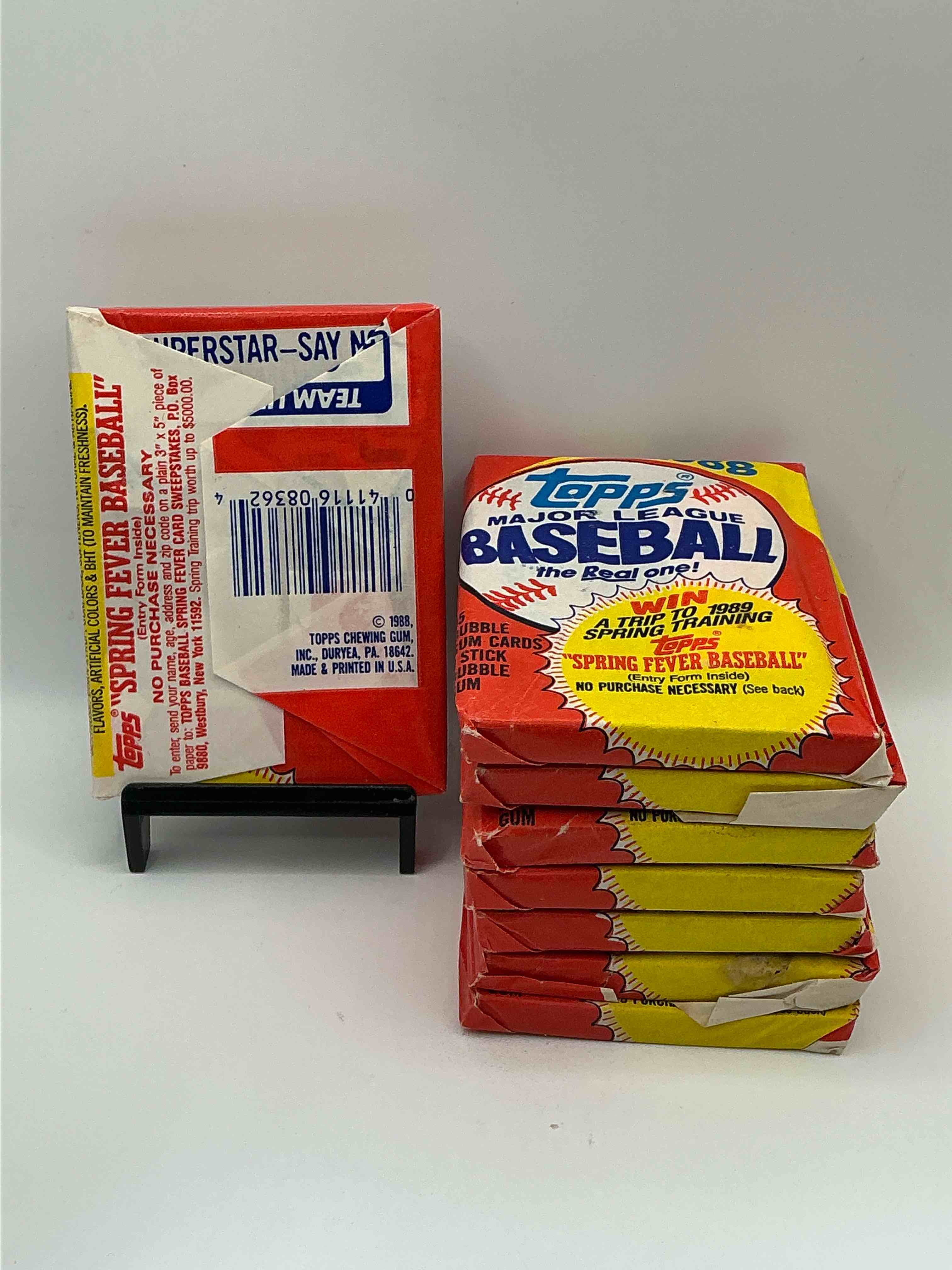 Condition photo showing New/Like New for 80's Baseball Fan's Rejoice! 1988 Topps Baseball Unopened Wax Packs Full Of Collectible Trading Cards! Search For Valuable Don Mattingly "World Of Baseball" & Nolan Ryan Cards Worth Hundreds In Perfect Condition!
