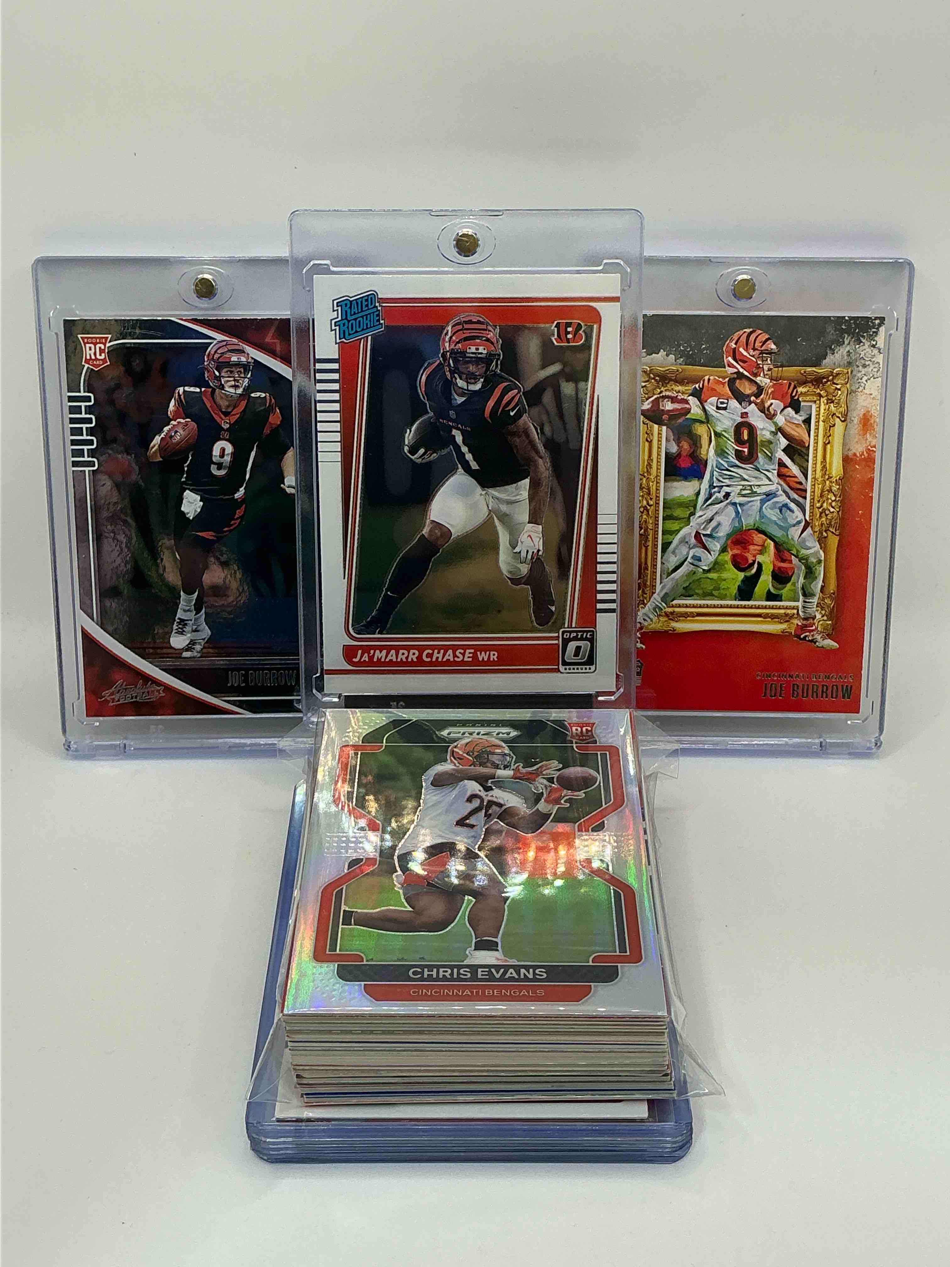 Bengals Bonanza! 2021 Donruss Optic Rated Rookie Ja’marr Chase! 2020 Gridiron Kings Rookie Joe Burrow! 2020 Absolute Football Rookie Joe Burrow! Along With 50 Other Bengals Heroes, Rookies, Legends & Commons!