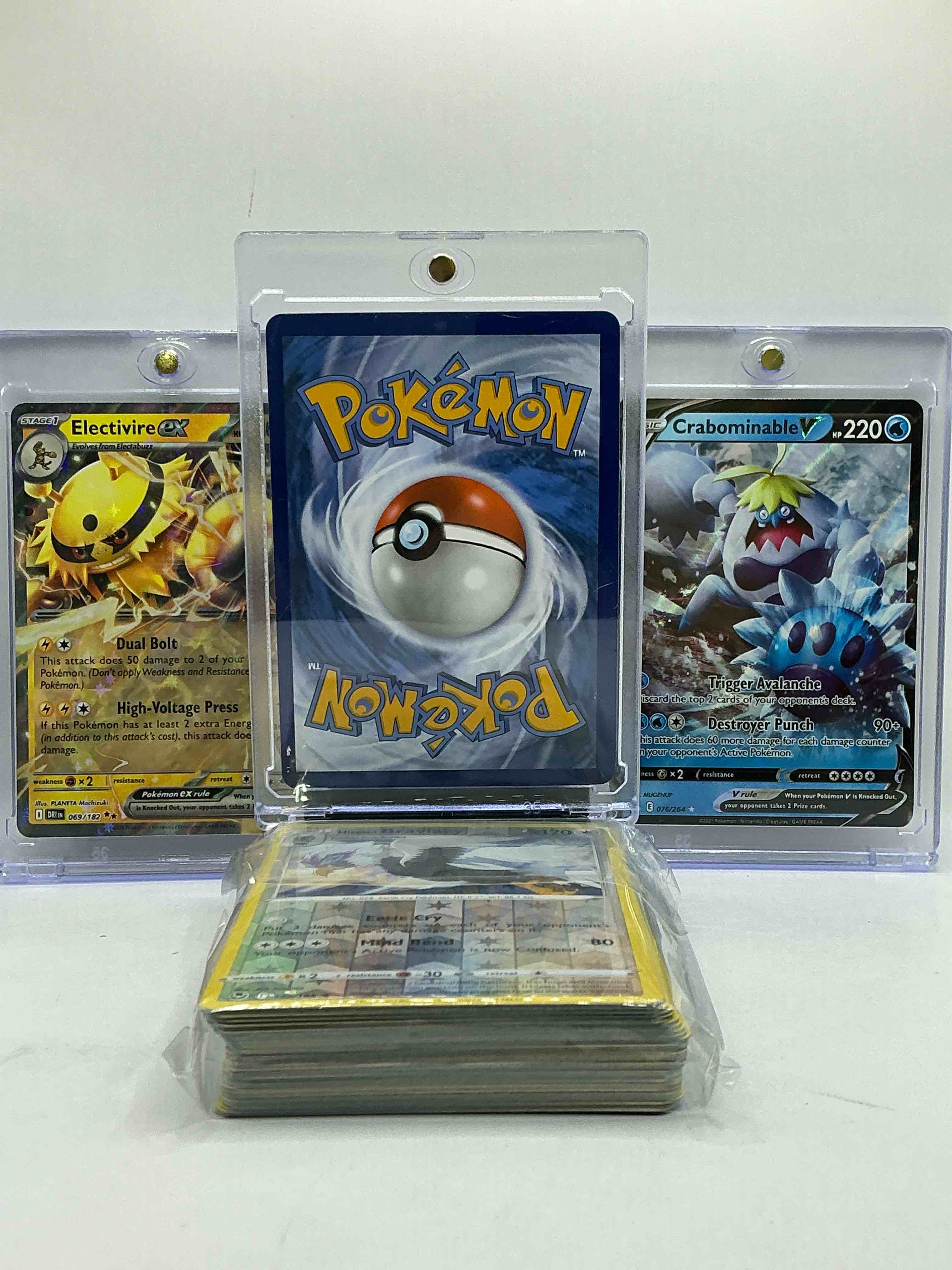 Condition photo showing New/Like New for Mewtwo V, Crabominable & More! Insane Trio Of Cards, Pokémon Palooza! This Lot Includes Commons, Legends, Heroes & More! Perfect Time To Enter The Hobby!