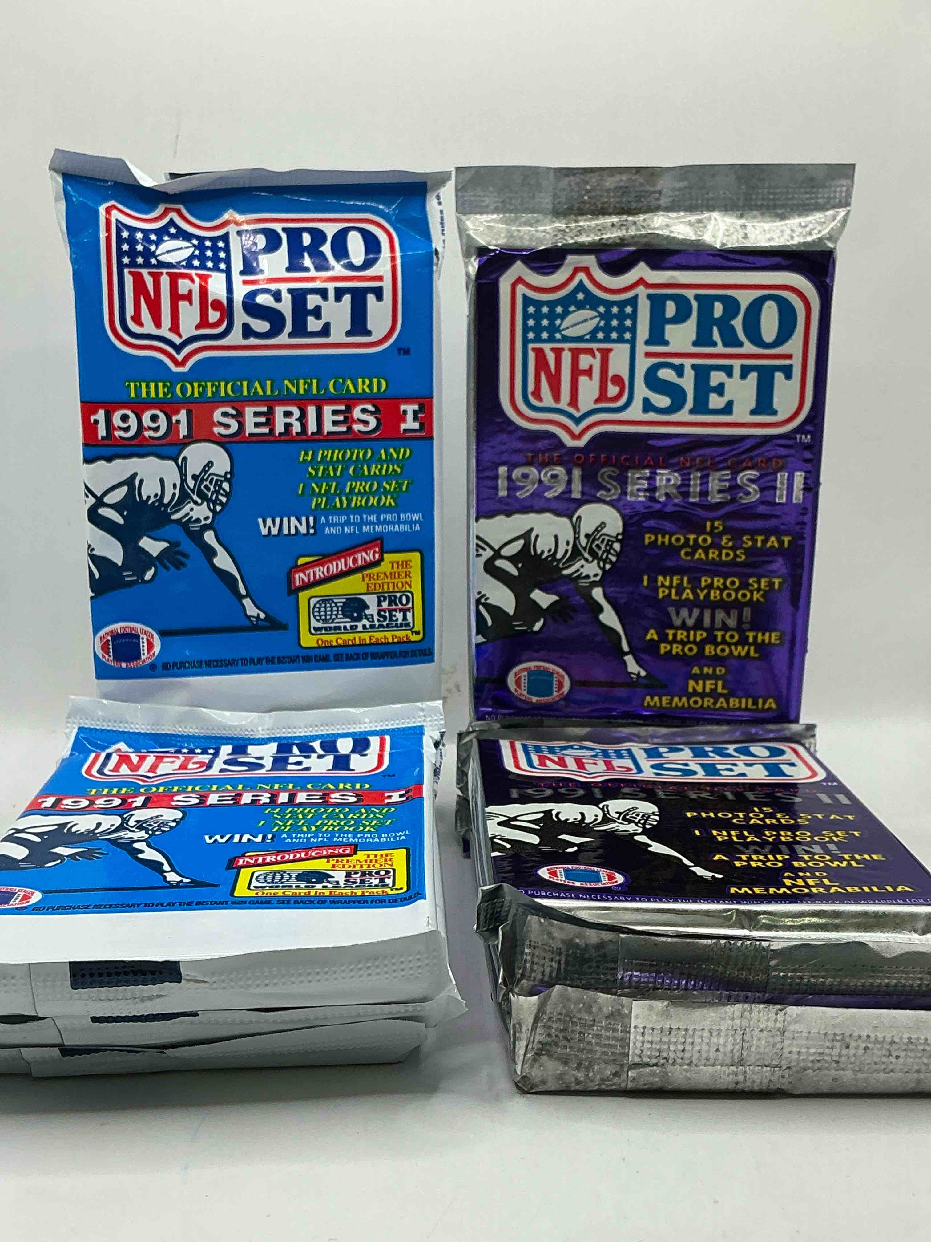 Condition photo showing New/Like New for Wow! 1991 Pro Set Football Sealed Card Packs Series I & II, Direct From Original Retail Case!Highly Sought After By Collectors As This Year Is Loaded With High Profile Cards!Search For Cards From Barry Sanders, Deion Sanders, Troy Aikman, Michael Irvin & Much More! Getting Hard To Find!