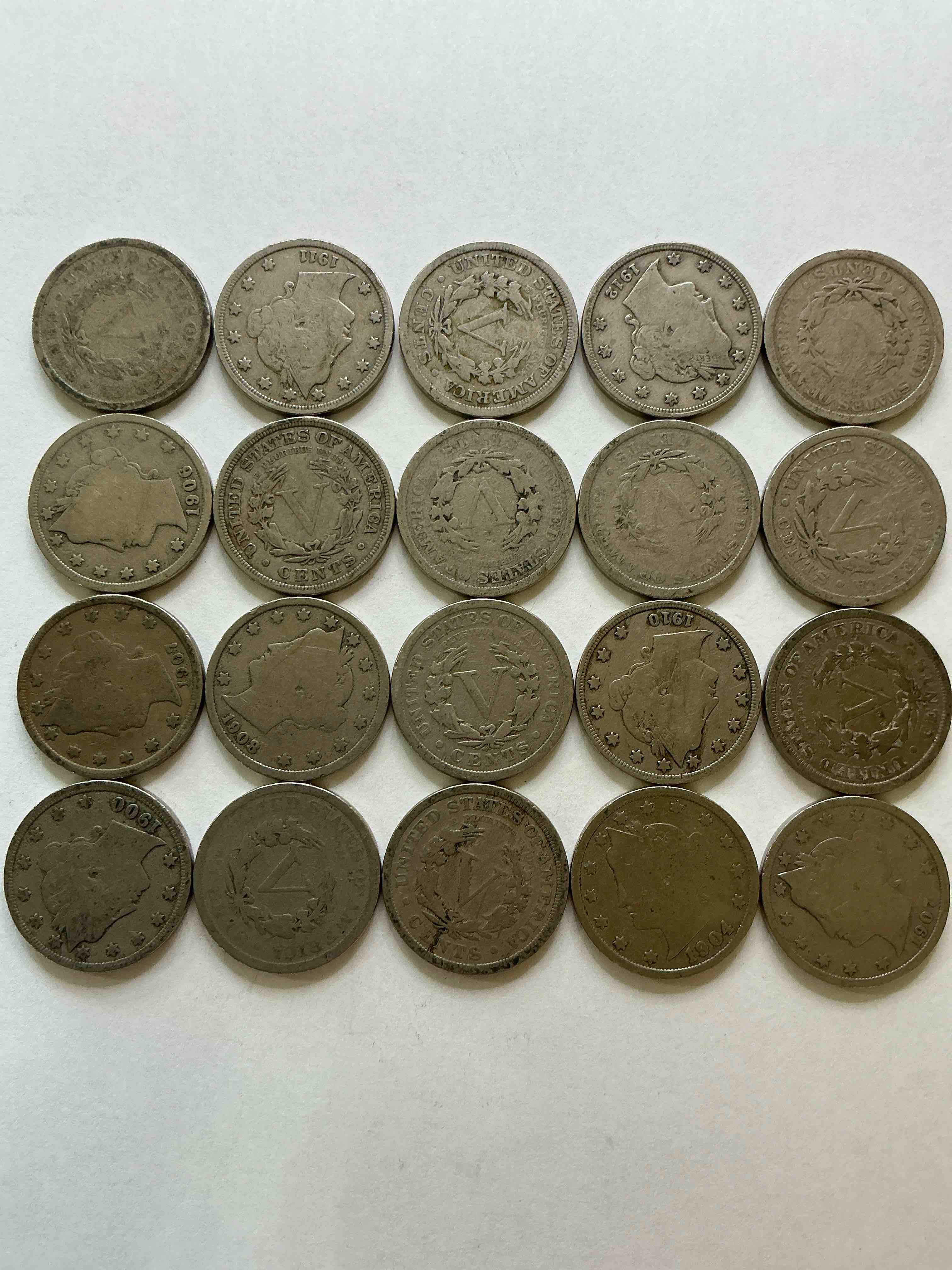 Condition photo showing Good Condition for Antique U.S. V Nickels! Think Of The History These Coins Have Seen!, Liberty Head V Nickels Were Minted Up Until 1913 & Were The Style Of Nickels Before Buffalo Nickels. Own Some Cool Pieces Of History! Rare To See These Coins With The "Date On" In Circulated Condition!