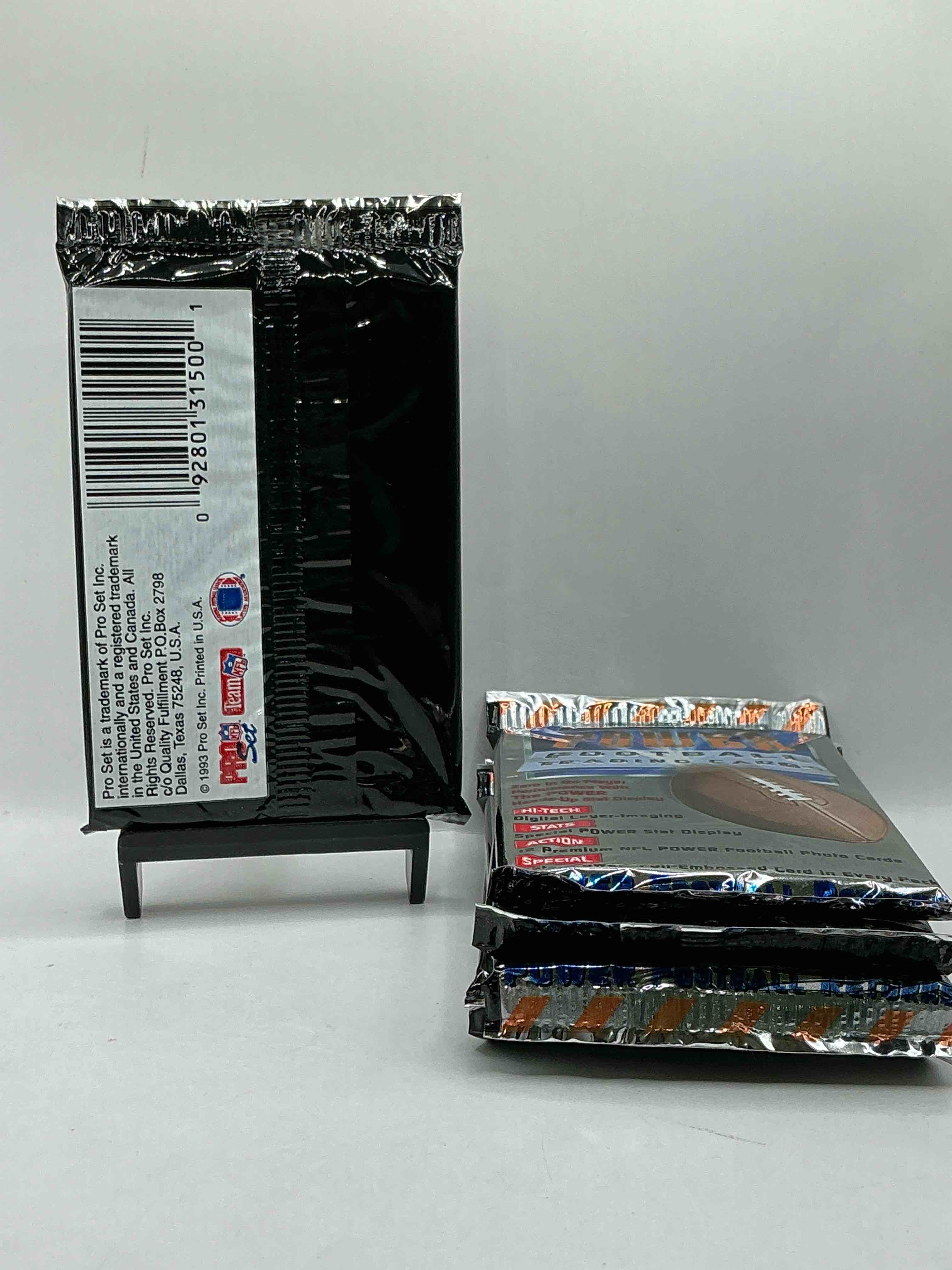 Condition photo showing New/Like New for BOOM! 1993 Pro Set POWER Football Trading Cards! One Star Foil Embossed Card In Every Pack! Search For Insane Cards From Joe Montana, Jerry Rice, Jerome Bettis & Drew Bledsoe Rookies, Barry Sanders, Bo Jackson & More!