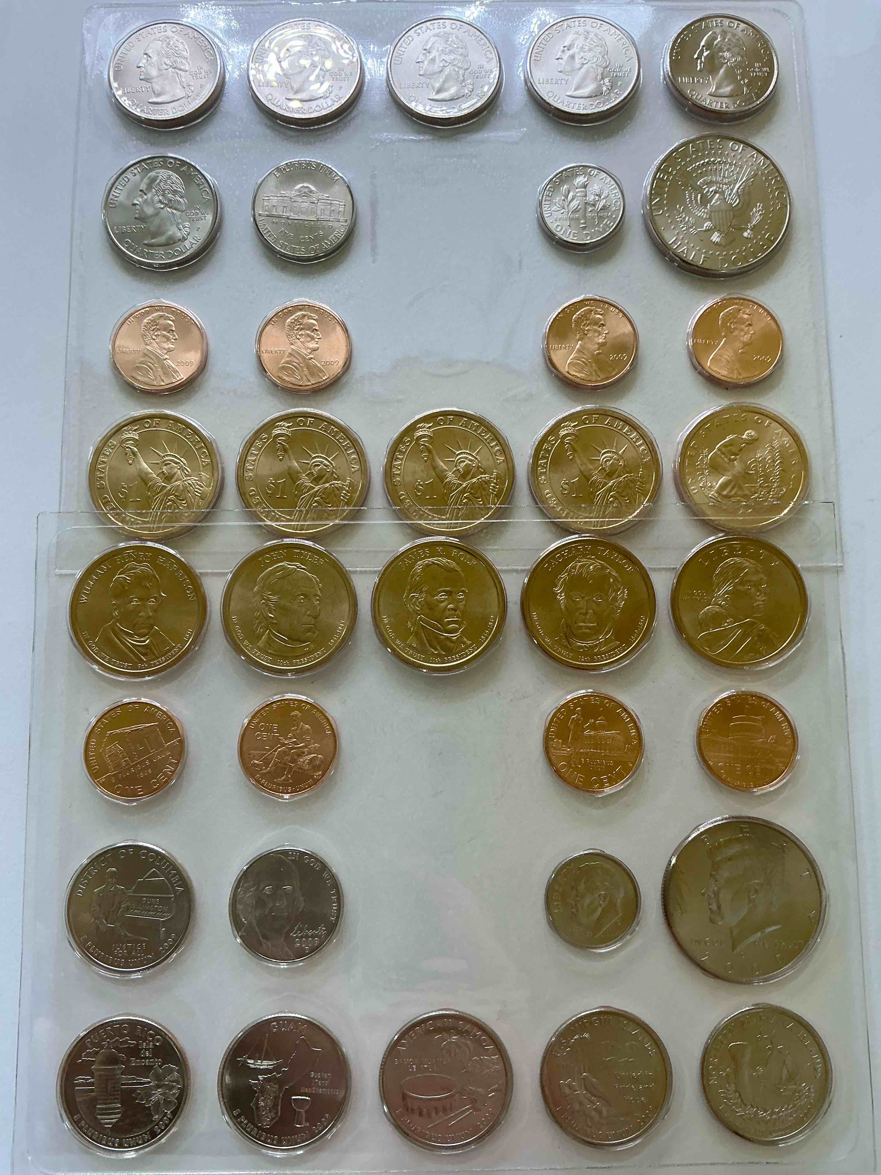 Condition photo showing New/Like New for 36 Coin Craziness! Denver & Philly Mints! 2009 Uncirculated Mint Set Coins! Includes Half Dollars, President Dollar Coins, Dimes, Nickels, Pennies & Quarters! Cool Coin Collectible! 