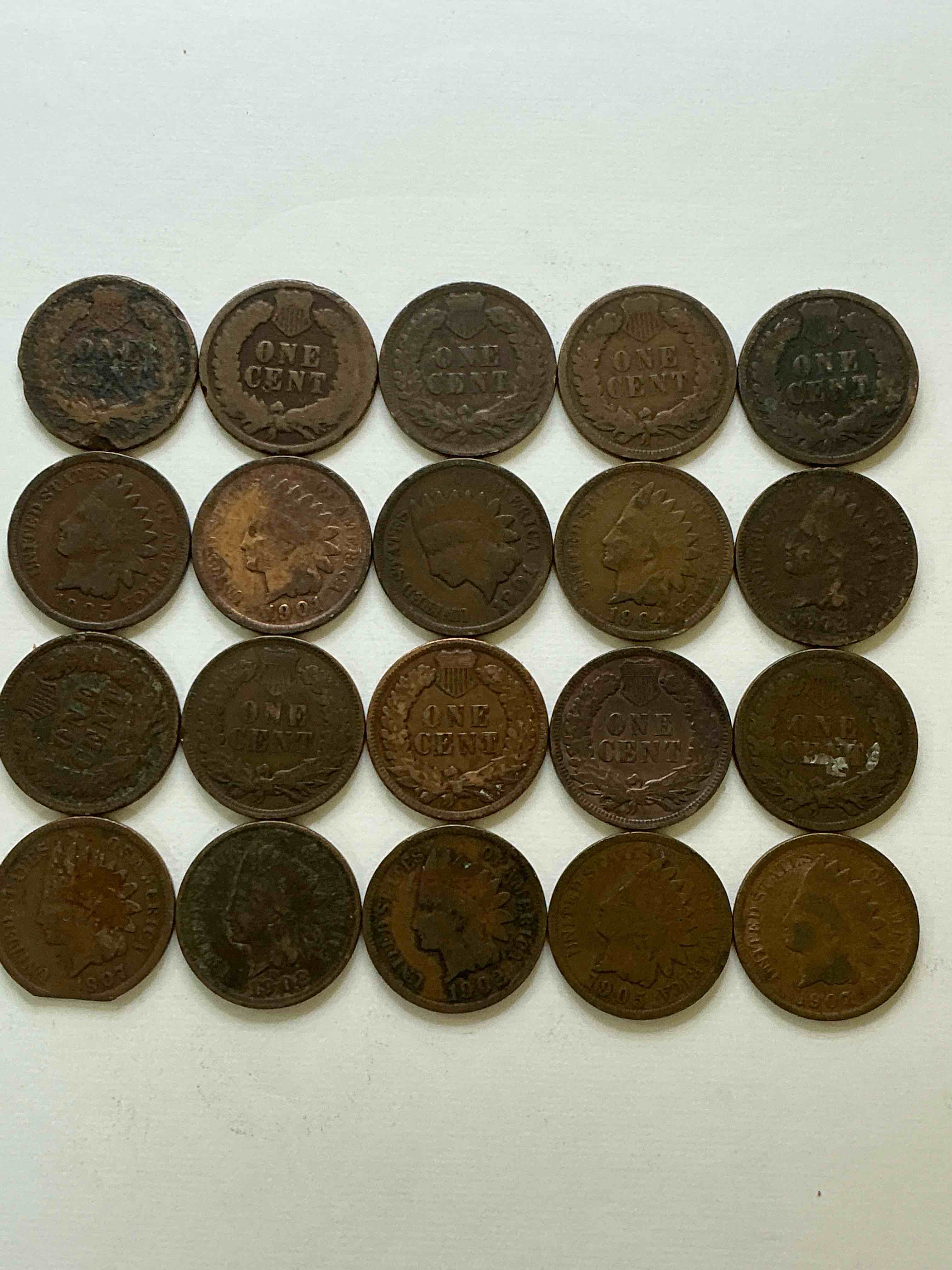 Condition photo showing Good Condition for Indian Head Pennies! These Gorgeous U.S. Pennies Were Minted From 1859-1909 & Have Become Serious Collector Items! The "Indian Head" Design Is Actually A Representation Of Lady Liberty Wearing An Indian Headdress. Here Are Beautiful, Well-Kept Examples Representing Many Different Mint Years! Great For Collecting, Investing & Learning History, & Rare With Visible Dates!