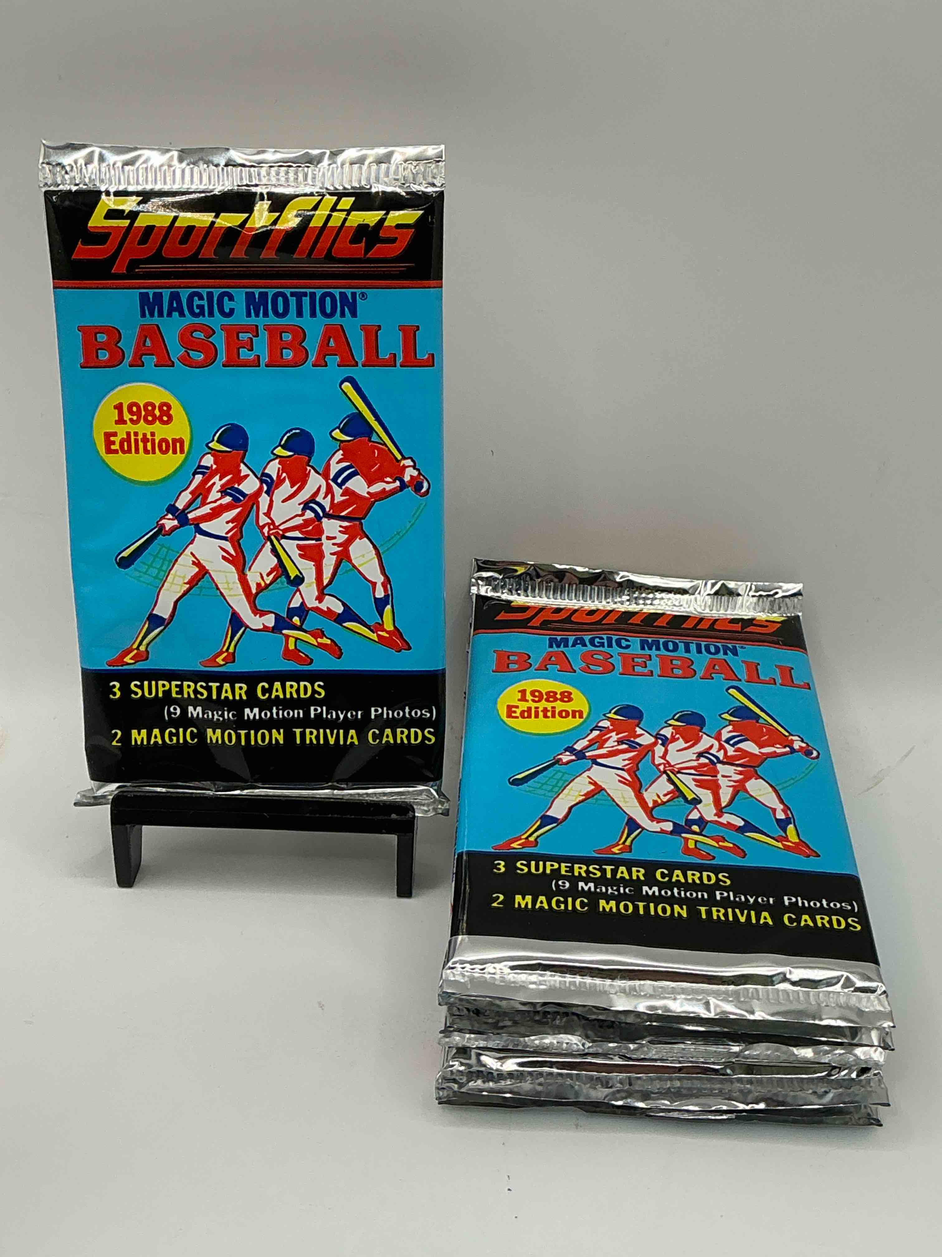 1988 Sportflics Magic Motion Baseball MLB Packs, Direct From Retail Sealed Case! Find 3 Superstar Cards & 2 Magic Motion Trivia Cards Per Pack! Great For Any Baseball Fans!