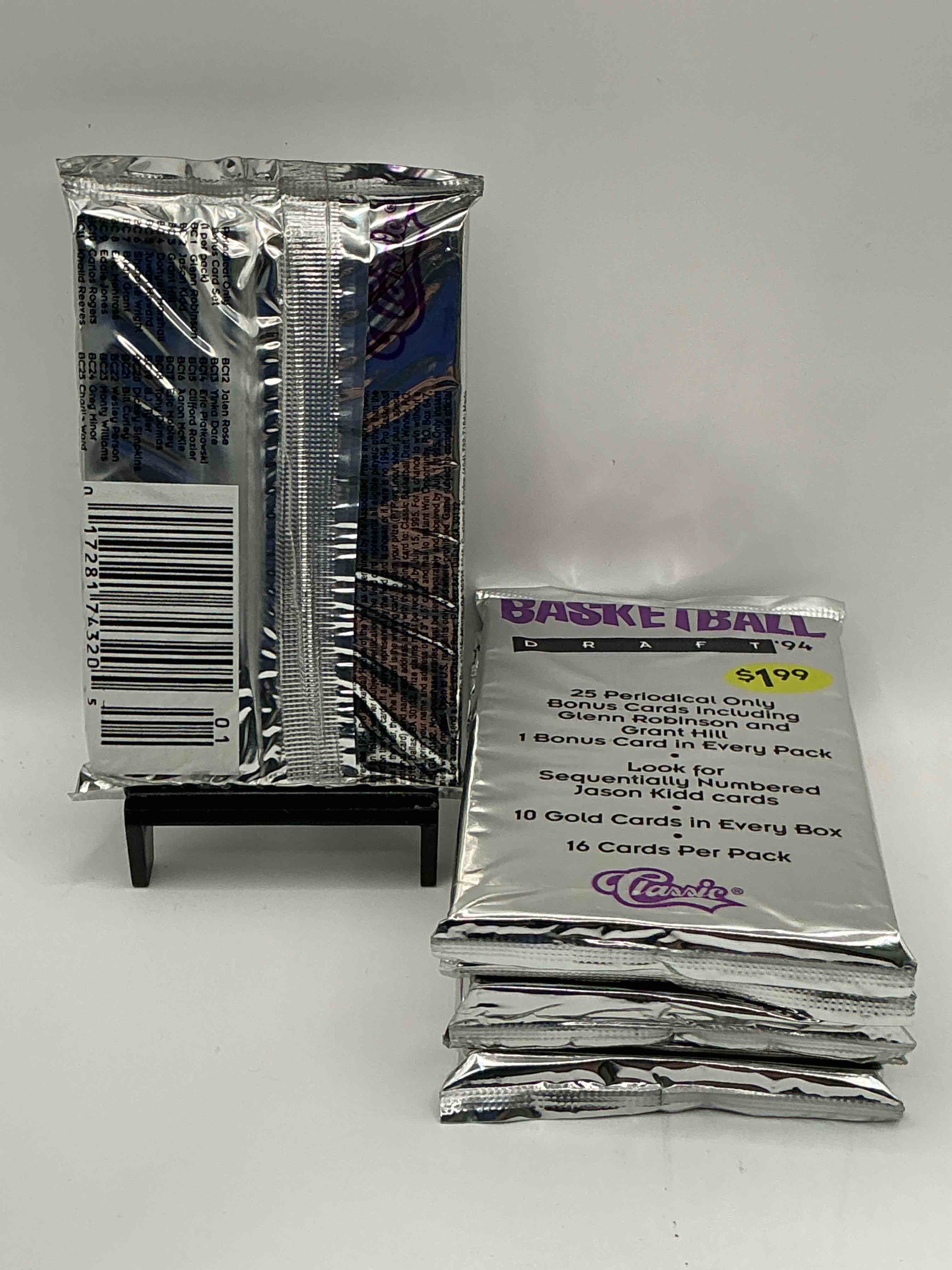 Condition photo showing New/Like New for 1994 Classic Draft Picks Unopened Basketball Packs! Search For Jason Kidd & Grant Hill Rookies, Along With Other Big Names From The Year! Look For Exclusive Illustrated Cards & Numbered Cards Too!