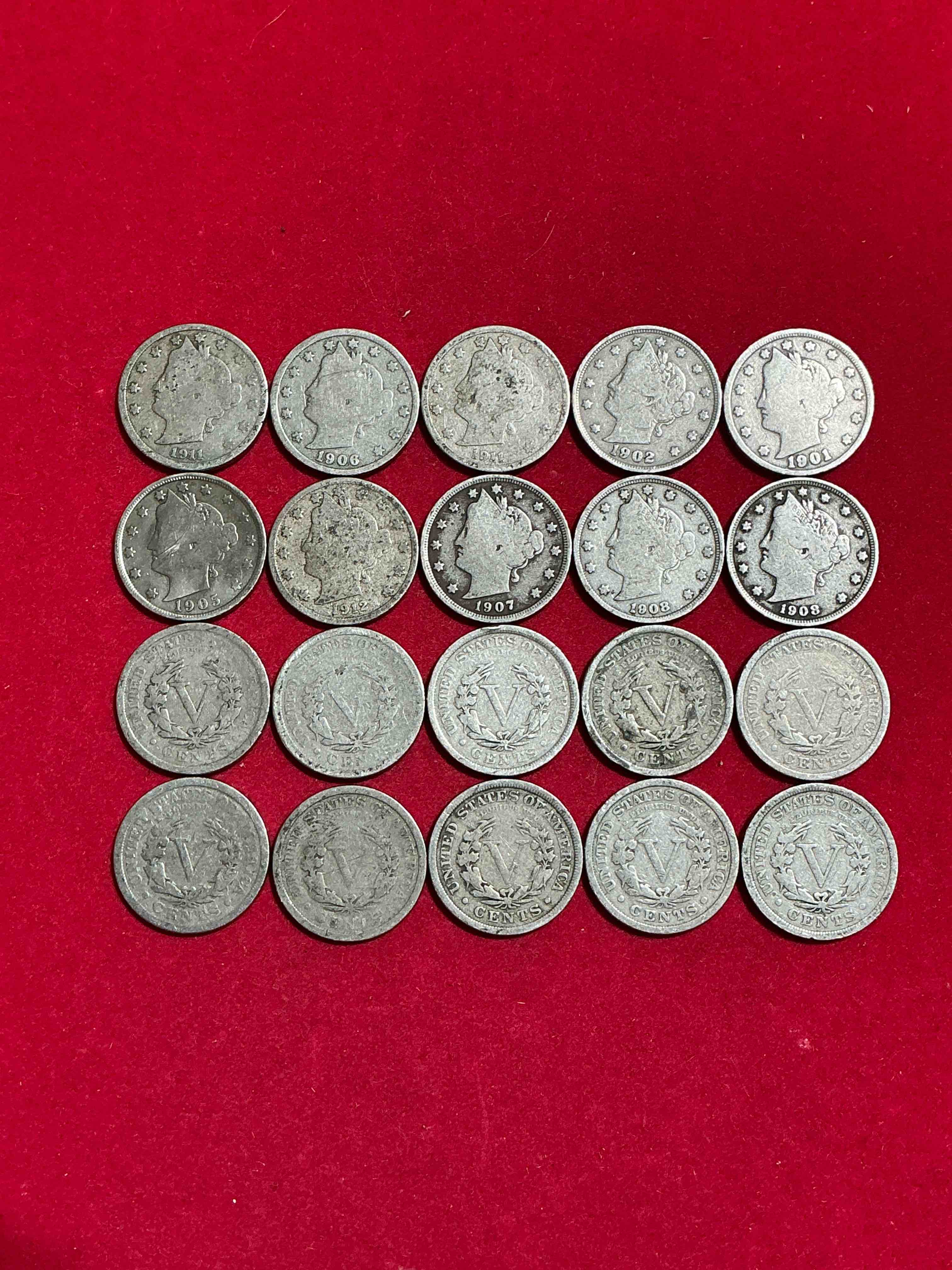 Condition photo showing Good Condition for Antique U.S. V Nickels! Think Of The History These Coins Have Seen!, Liberty Head V Nickels Were Minted Up Until 1913 & Were The Style Of Nickels Before Buffalo Nickels. Own Some Cool Pieces Of History! Rare To See These Coins With The "Date On" In Circulated Condition!