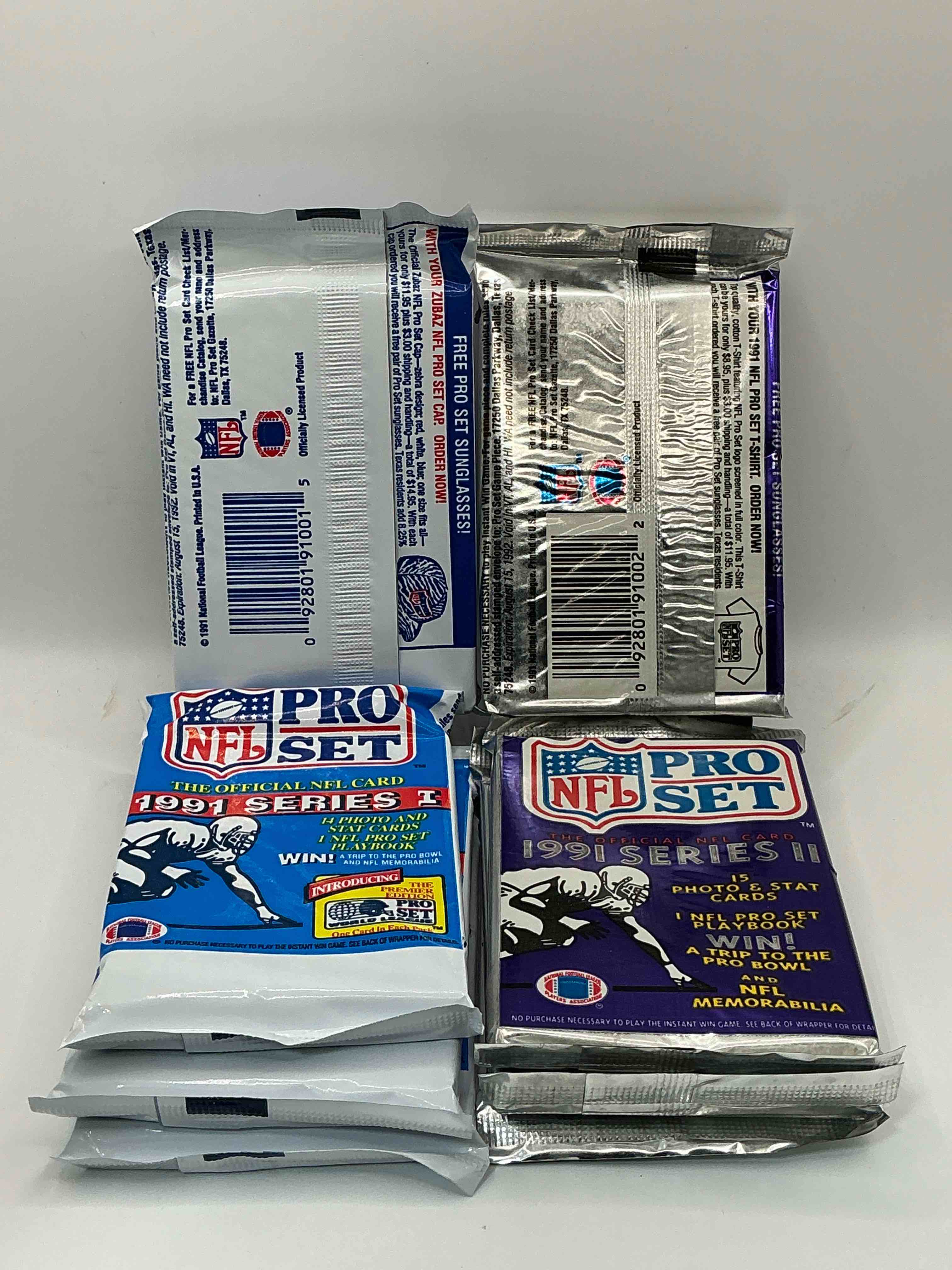 Condition photo showing New/Like New for Wow! 1991 Pro Set Football Sealed Card Packs Series I & II, Direct From Original Retail Case!Highly Sought After By Collectors As This Year Is Loaded With High Profile Cards!Search For Cards From Barry Sanders, Deion Sanders, Troy Aikman, Michael Irvin & Much More! Getting Hard To Find!