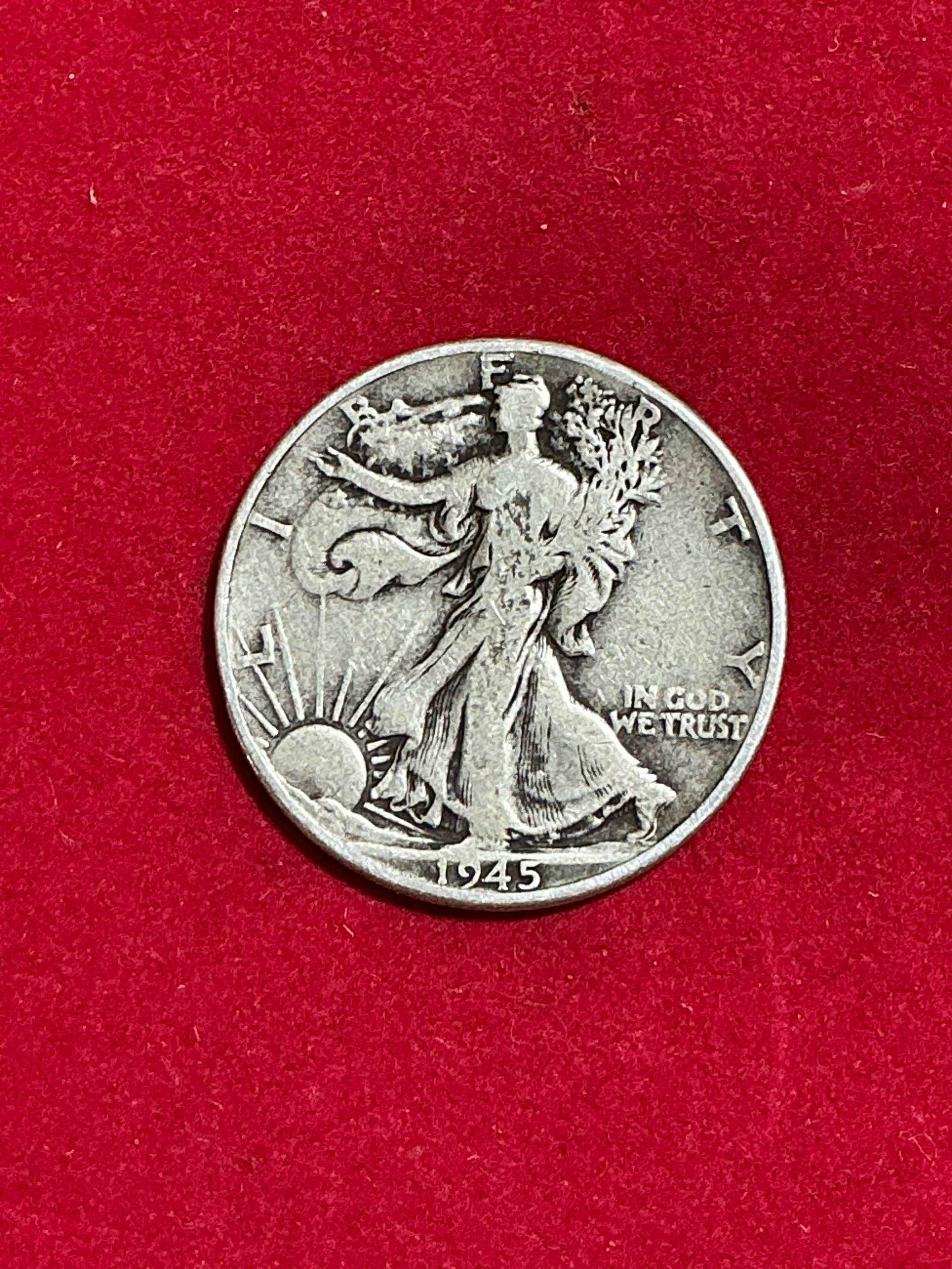 World War II Era Silver! Antique U.S. Silver! Liberty Walking Silver Fine U.S. Silver Half Dollar! This Striking Half Dollars Were Minted From 1916-1947 & Have Become Some Of The Most Collectible Coins In History! Here Is A Striking Appears Uncirculated Example From 1945! Liberty Walking Coins Are 90% Fine U.S. Silver, A Great Investment In Precious Metal!