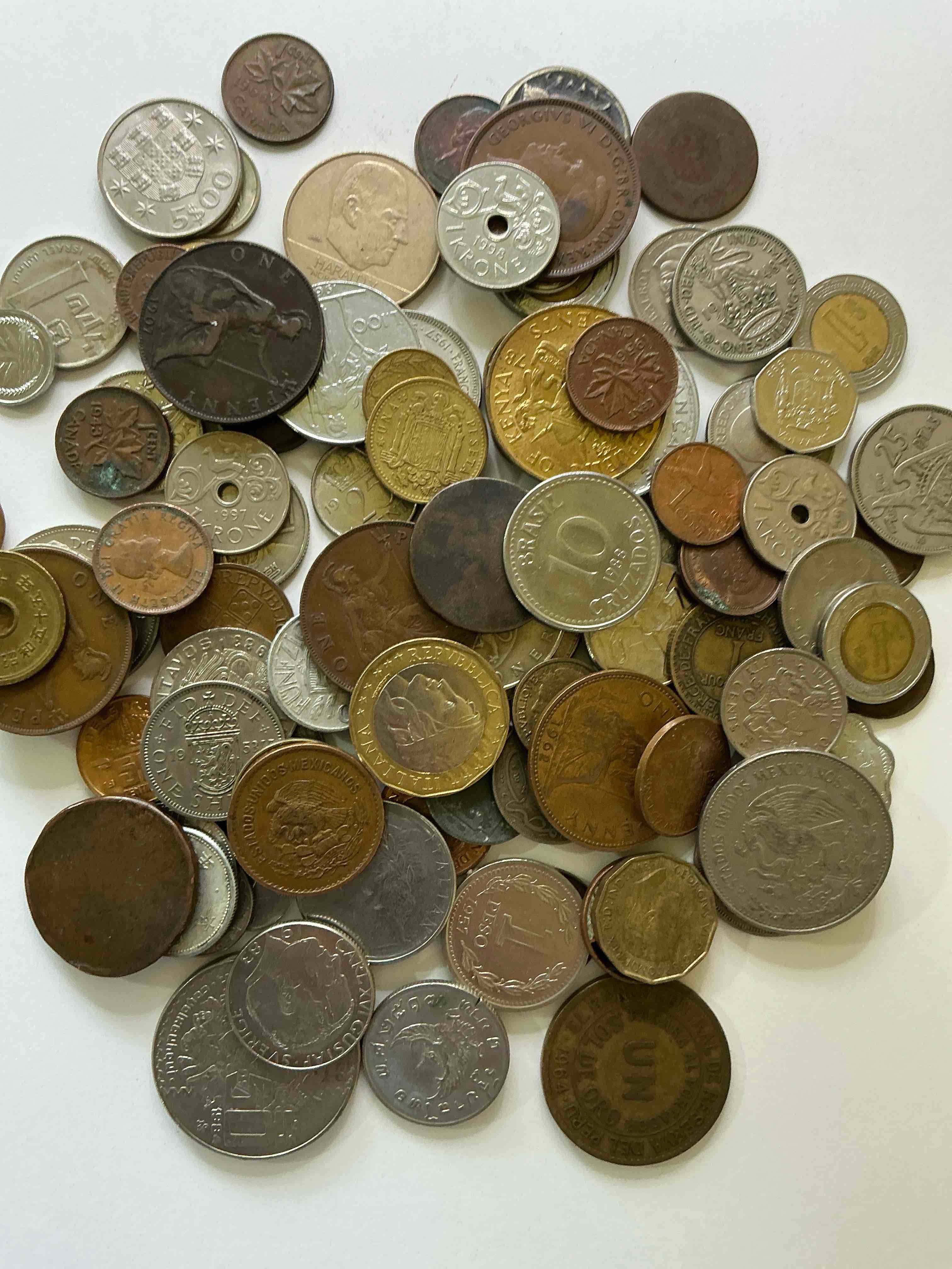 Condition photo showing Good Condition for World Coins, Antique & Vintage! Each Lot Is Unique! Many Different Years, Countries, Sizes & Exotic Places. This Cool Collection Of Antique Coins From Around The World Is Loads Of Fun! Have Fun Identifying Each Coin & Country As A Great Educational Tool! A Great Investment Too!