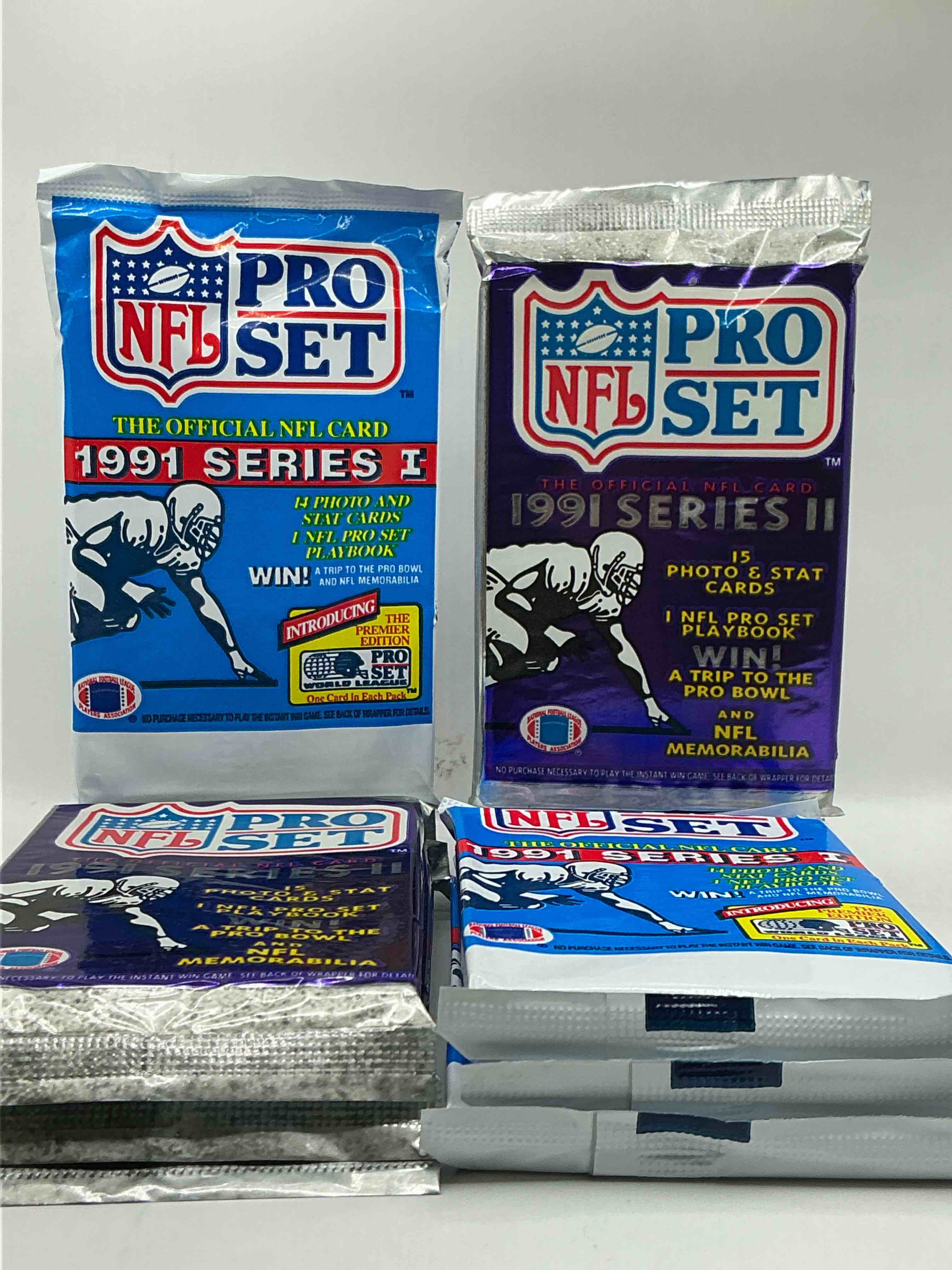 Condition photo showing New/Like New for Wow! 1991 Pro Set Football Sealed Card Packs Series I & II, Direct From Original Retail Case!Highly Sought After By Collectors As This Year Is Loaded With High Profile Cards!Search For Cards From Barry Sanders, Deion Sanders, Troy Aikman, Michael Irvin & Much More! Getting Hard To Find!