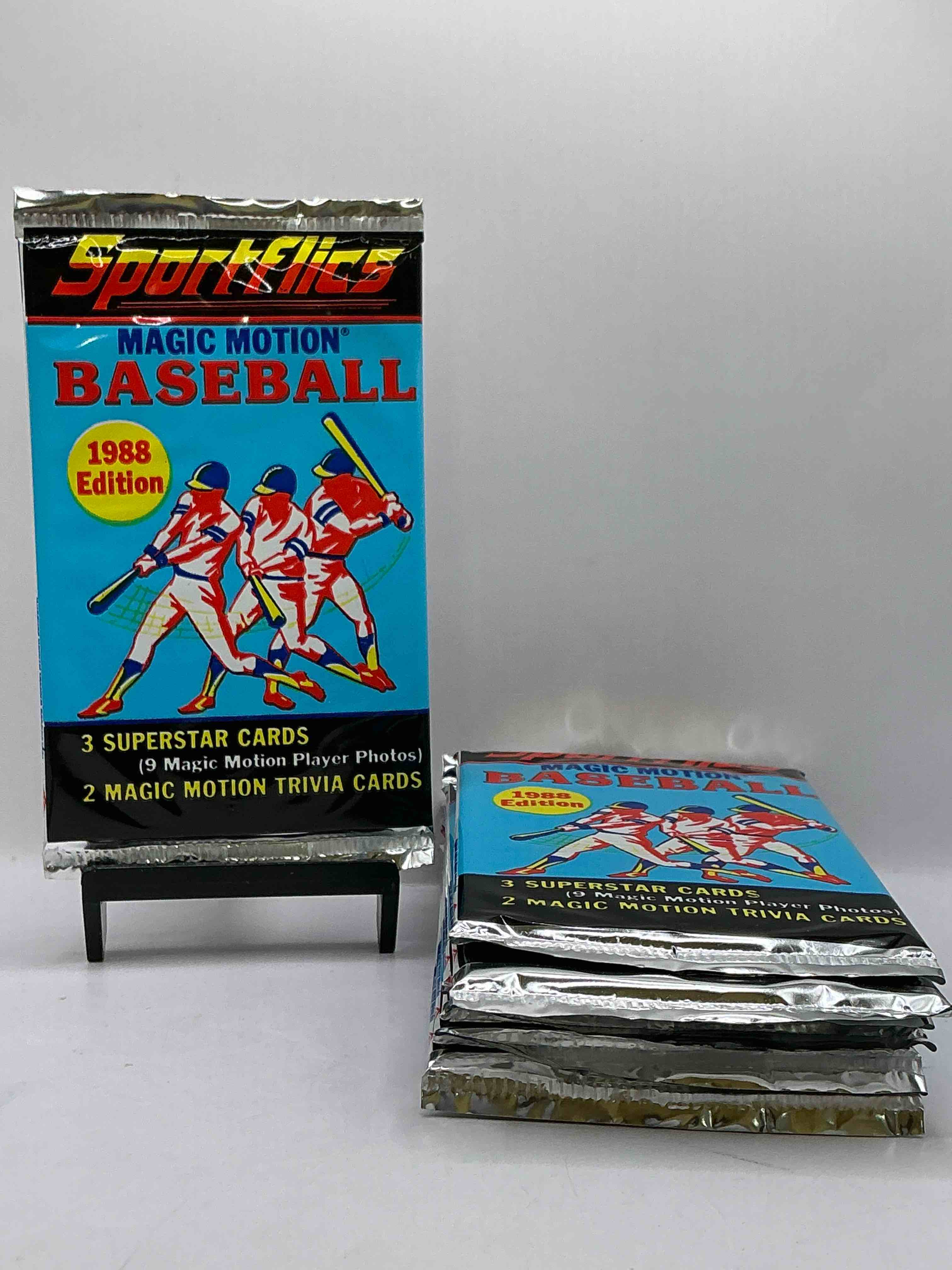 1988 Sportflics Magic Motion Baseball MLB Packs, Direct From Retail Sealed Case! Find 3 Superstar Cards & 2 Magic Motion Trivia Cards Per Pack! Great For Any Baseball Fans!