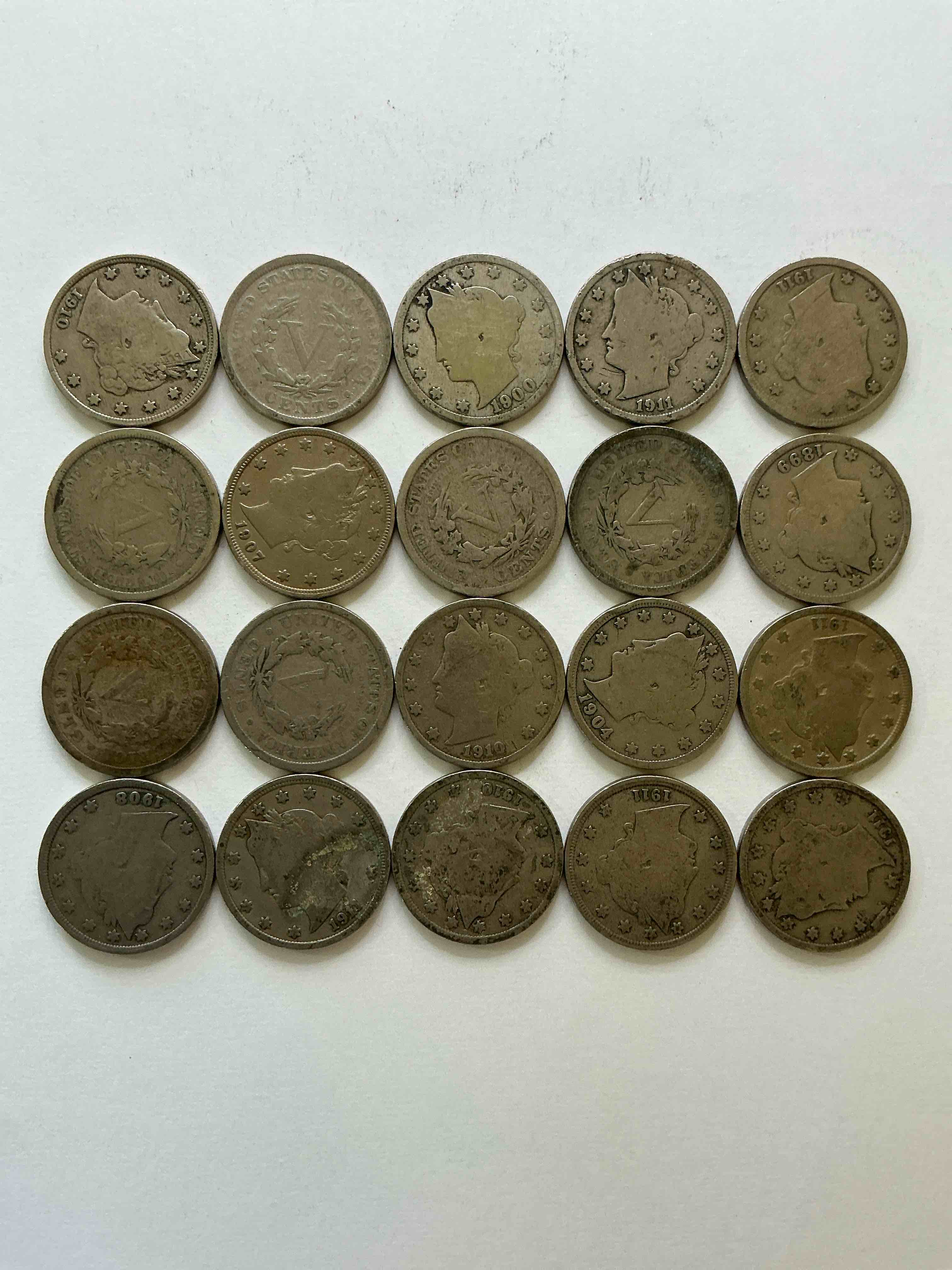 Condition photo showing Good Condition for Antique U.S. V Nickels! Think Of The History These Coins Have Seen!, Liberty Head V Nickels Were Minted Up Until 1913 & Were The Style Of Nickels Before Buffalo Nickels. Own Some Cool Pieces Of History! Rare To See These Coins With The "Date On" In Circulated Condition!